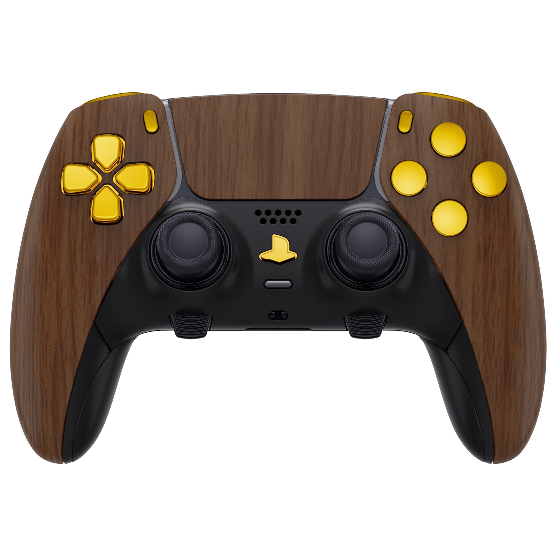 eXtremeRate Replacement Full Set Shells with Buttons Compatible with PS5 Edge Controller - Wood Grain & Black eXtremeRate