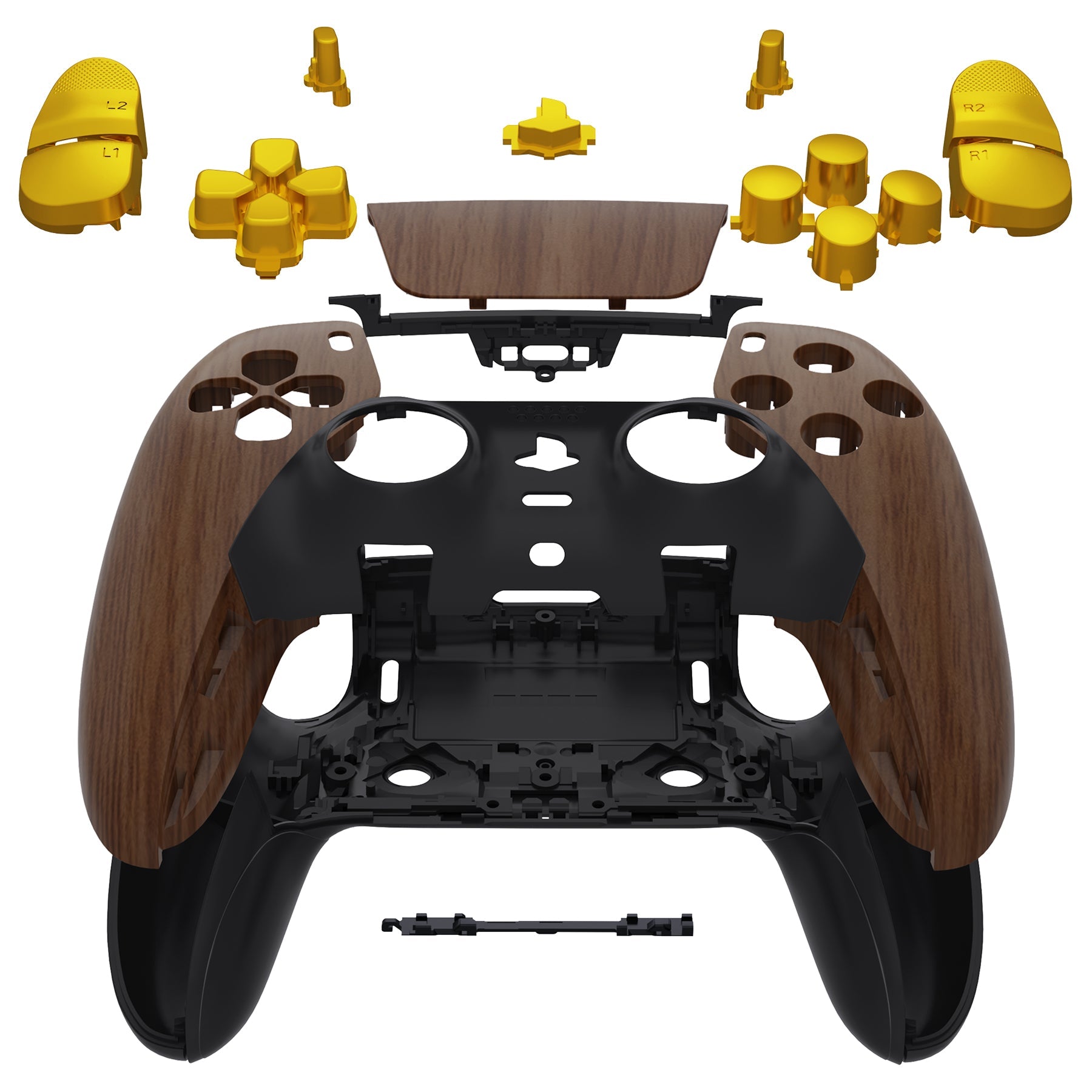 eXtremeRate Replacement Full Set Shells with Buttons Compatible with PS5 Edge Controller - Wood Grain & Black eXtremeRate