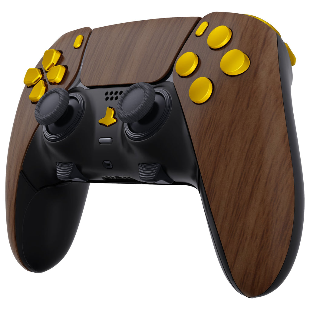eXtremeRate Replacement Full Set Shells with Buttons Compatible with PS5 Edge Controller - Wood Grain & Black eXtremeRate