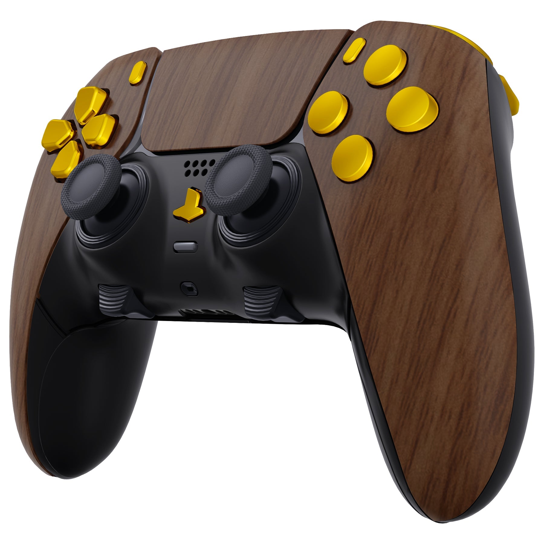eXtremeRate Replacement Full Set Shells with Buttons Compatible with PS5 Edge Controller - Wood Grain & Black eXtremeRate