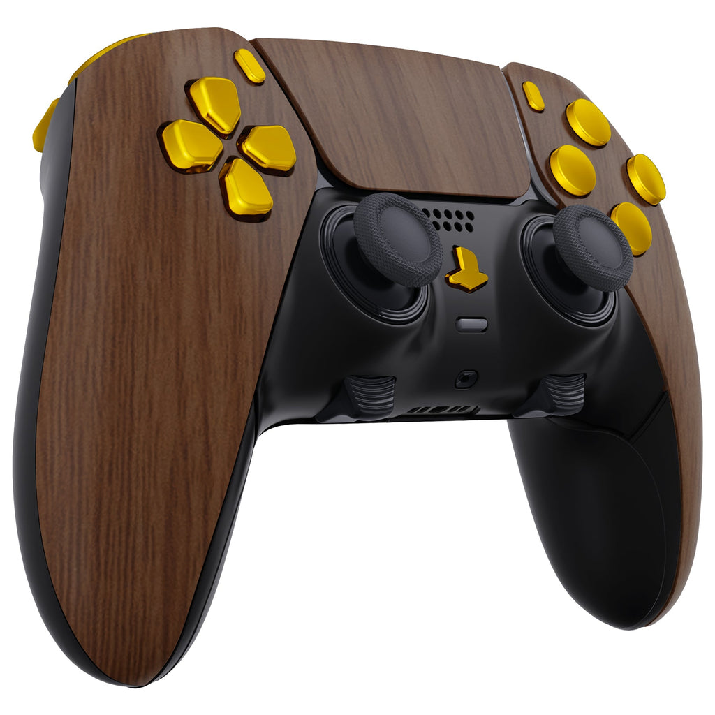 eXtremeRate Replacement Full Set Shells with Buttons Compatible with PS5 Edge Controller - Wood Grain & Black eXtremeRate