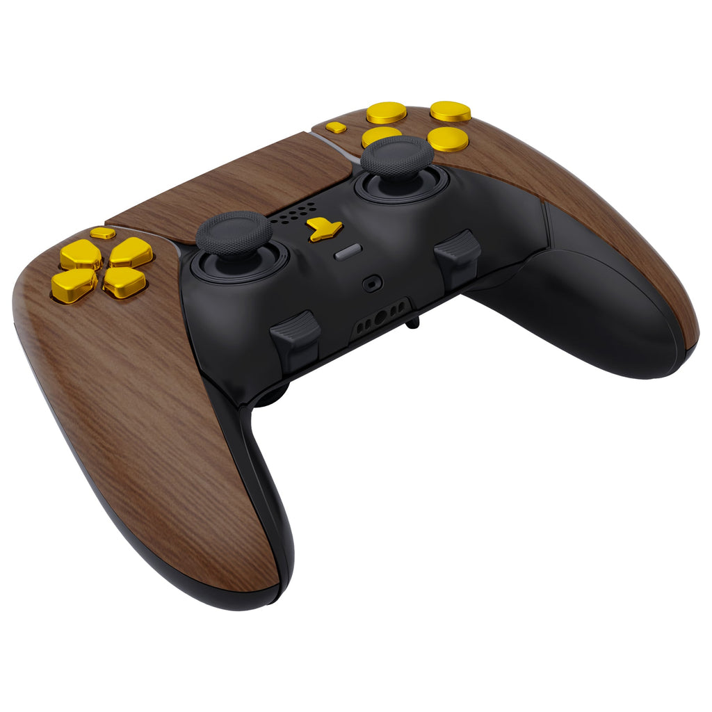 eXtremeRate Replacement Full Set Shells with Buttons Compatible with PS5 Edge Controller - Wood Grain & Black eXtremeRate