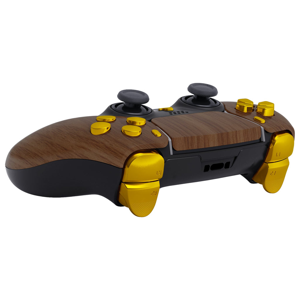 eXtremeRate Replacement Full Set Shells with Buttons Compatible with PS5 Edge Controller - Wood Grain & Black eXtremeRate