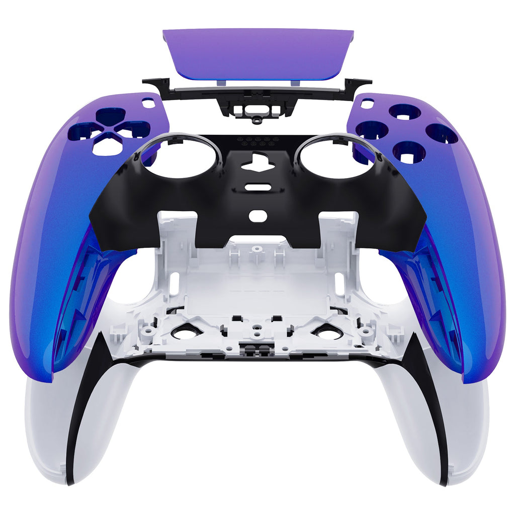 eXtremeRate Replacement Left Right Front Housing Shell with Touchpad Compatible with PS5 Edge Controller - Chameleon Purple Blue eXtremeRate