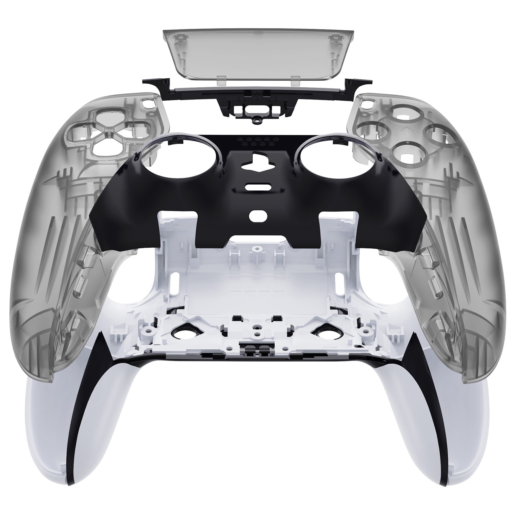 eXtremeRate Replacement Left Right Front Housing Shell with Touchpad Compatible with PS5 Edge Controller - Clear Black eXtremeRate