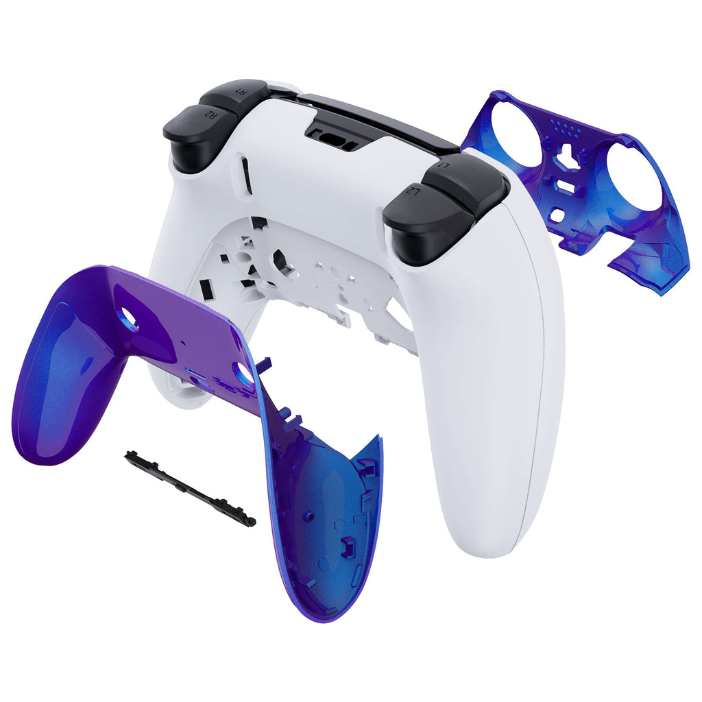 eXtremeRate Replacement Top Bottom Decorative Trim Shell Compatible with PS5 Edge Controller - Chameleon Purple Blue eXtremeRate