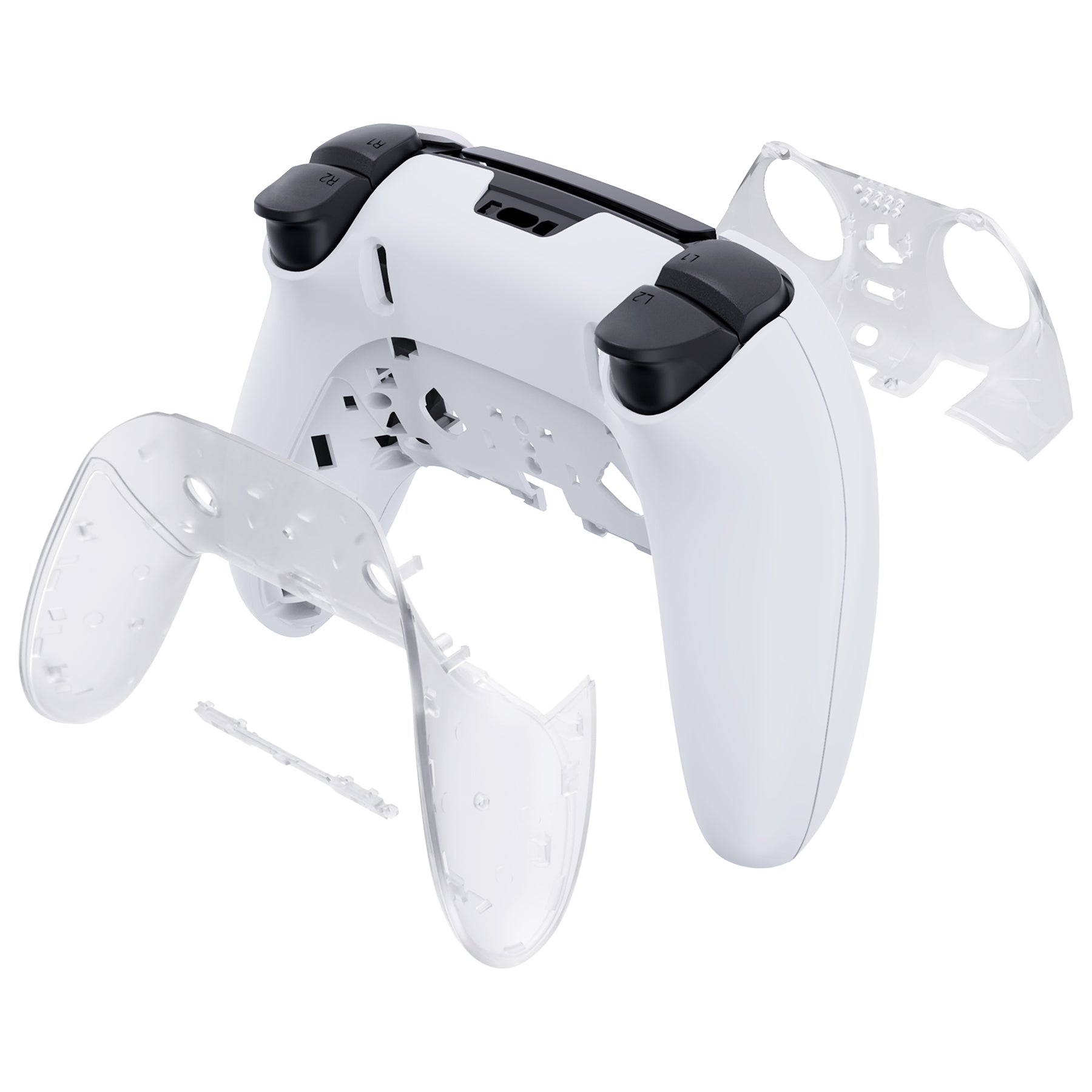 eXtremeRate Replacement Top Bottom Decorative Trim Shell Compatible with PS5 Edge Controller - Clear eXtremeRate
