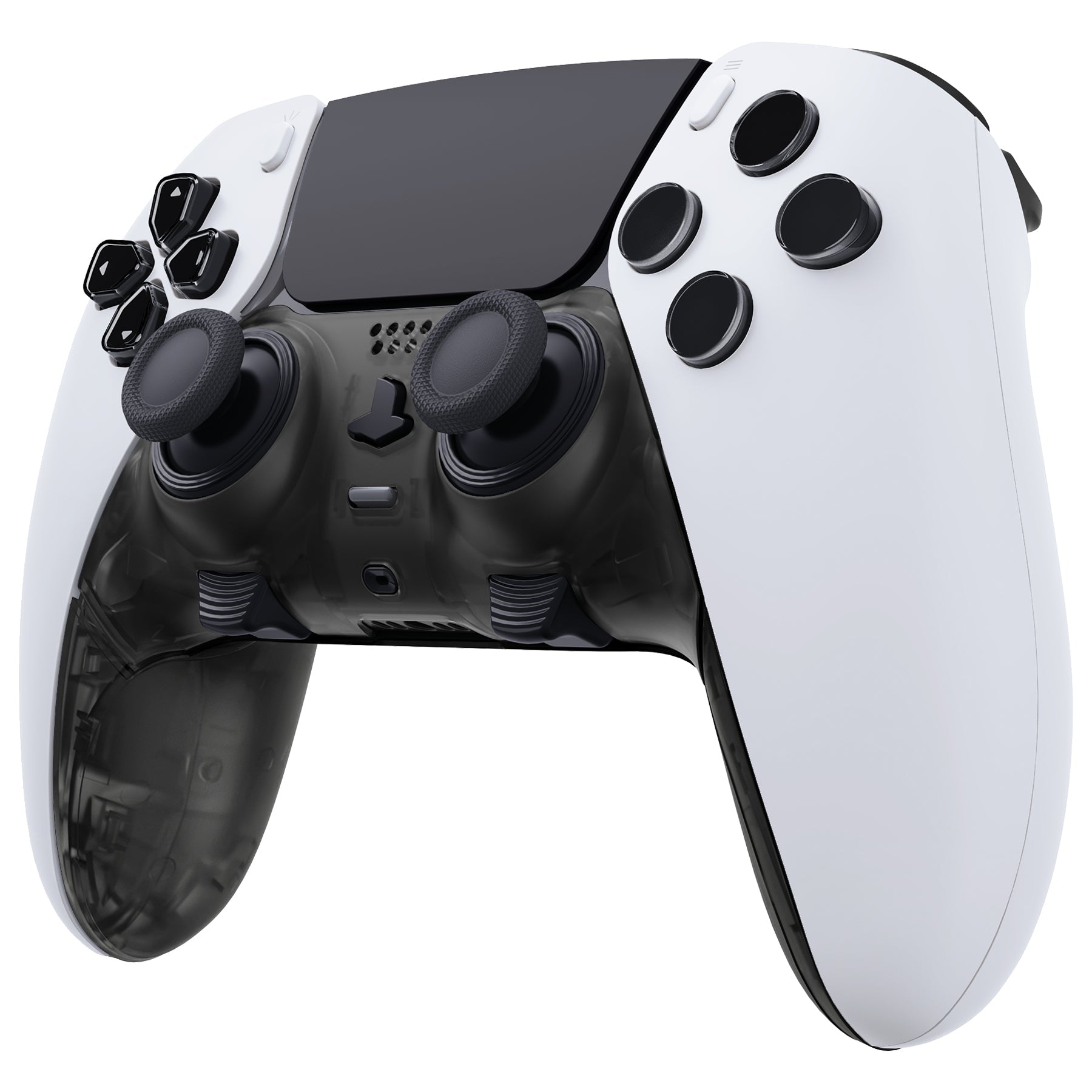 eXtremeRate Replacement Top Bottom Decorative Trim Shell Compatible with PS5 Edge Controller - Clear Black eXtremeRate