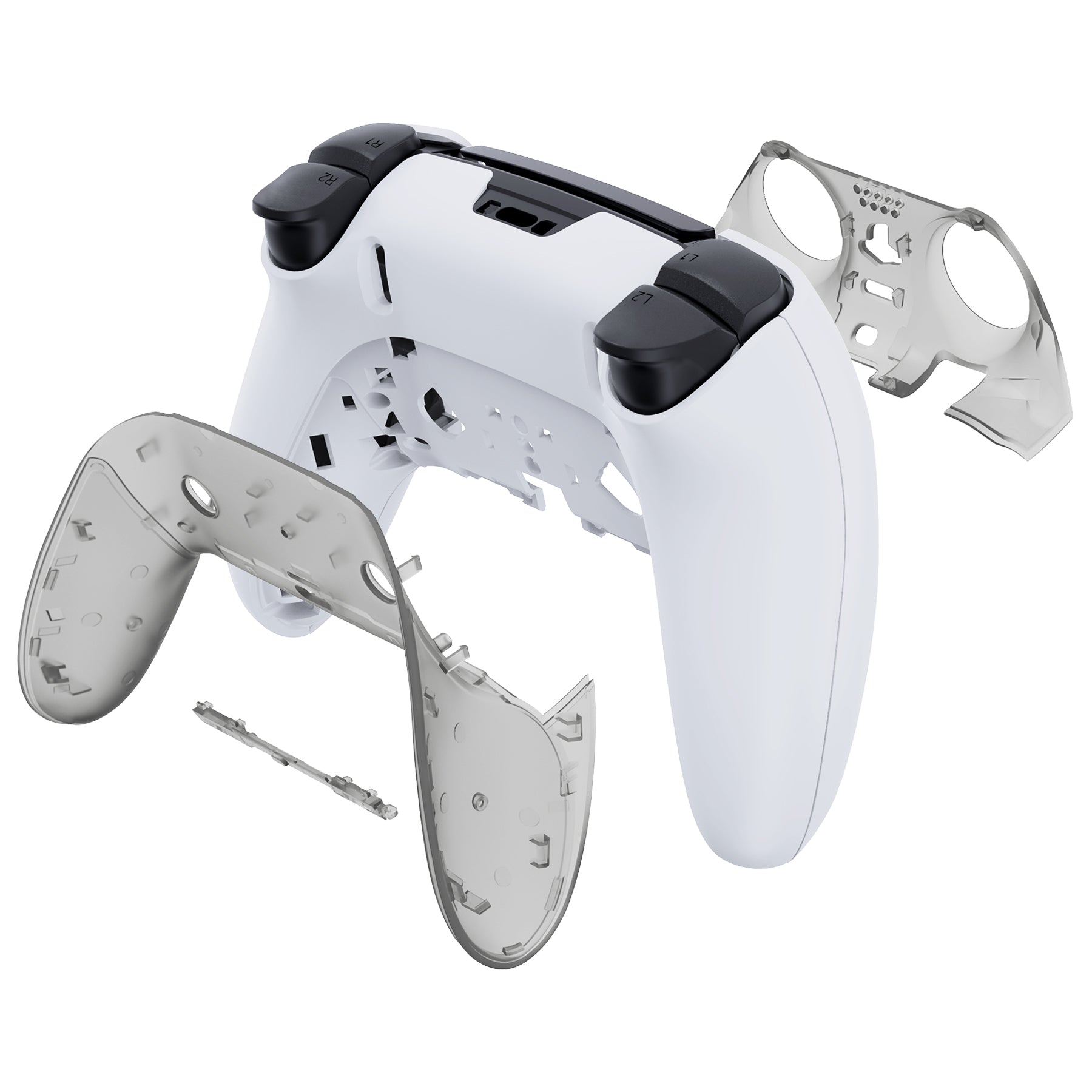 eXtremeRate Replacement Top Bottom Decorative Trim Shell Compatible with PS5 Edge Controller - Clear Black eXtremeRate