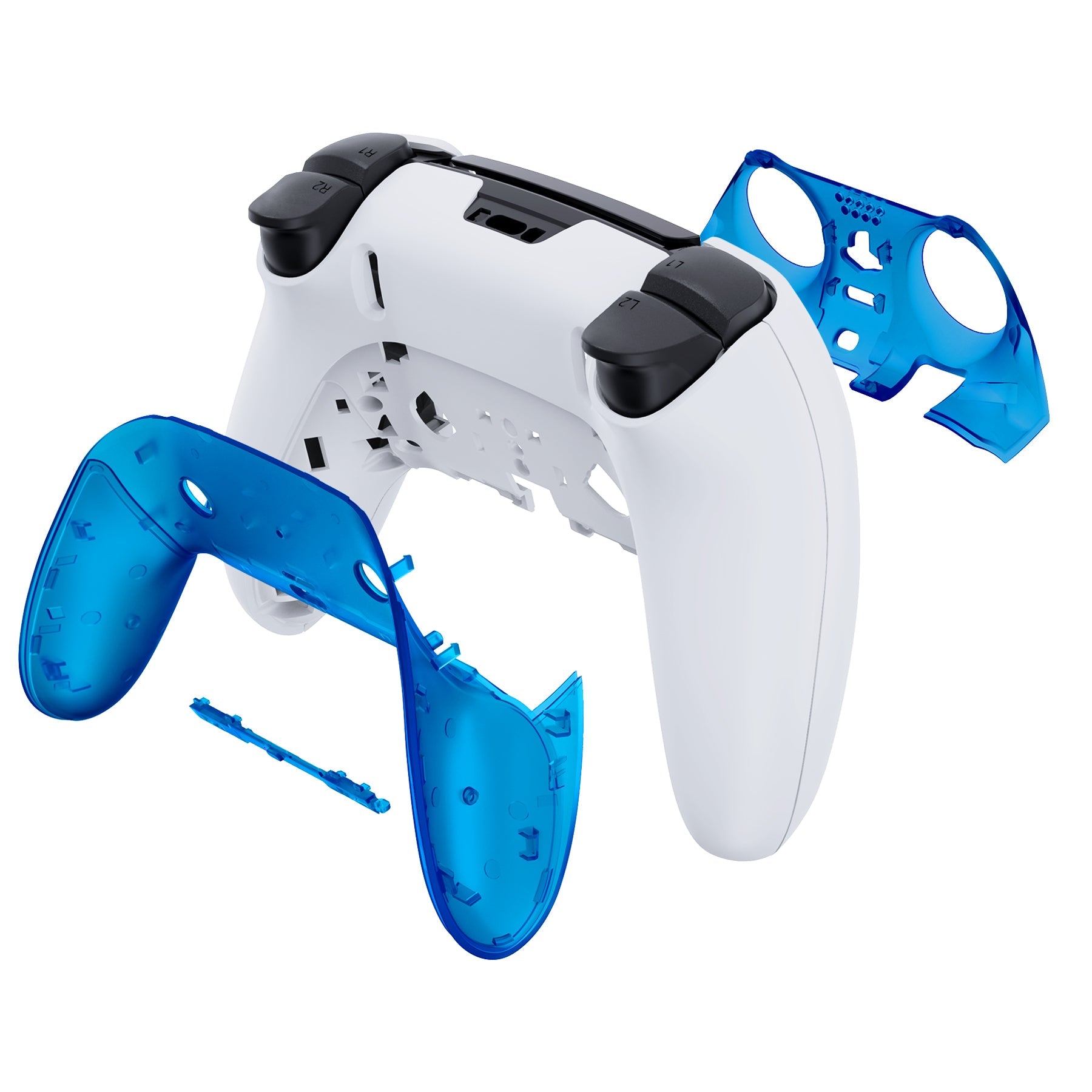 eXtremeRate Replacement Top Bottom Decorative Trim Shell Compatible with PS5 Edge Controller - Clear Blue eXtremeRate