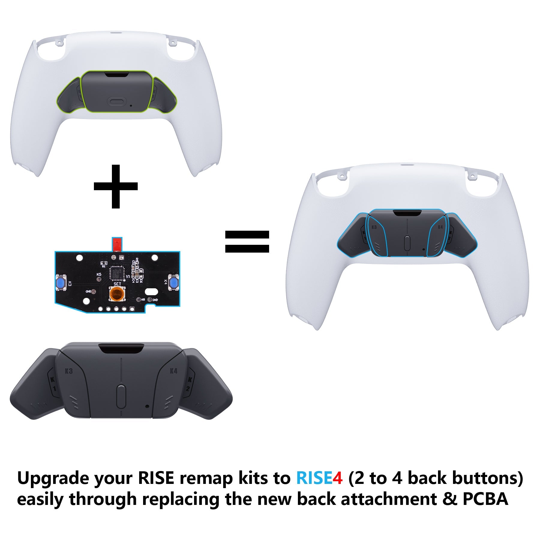 eXtremeRate Turn RISE to RISE4 Kit – Redesigned K1 K2 K3 K4 Back Buttons Housing & Remap PCB Board for eXtremeRate RISE & RISE4 Remap kit, Compatible with PS5 Controller - Classic Gray eXtremeRate