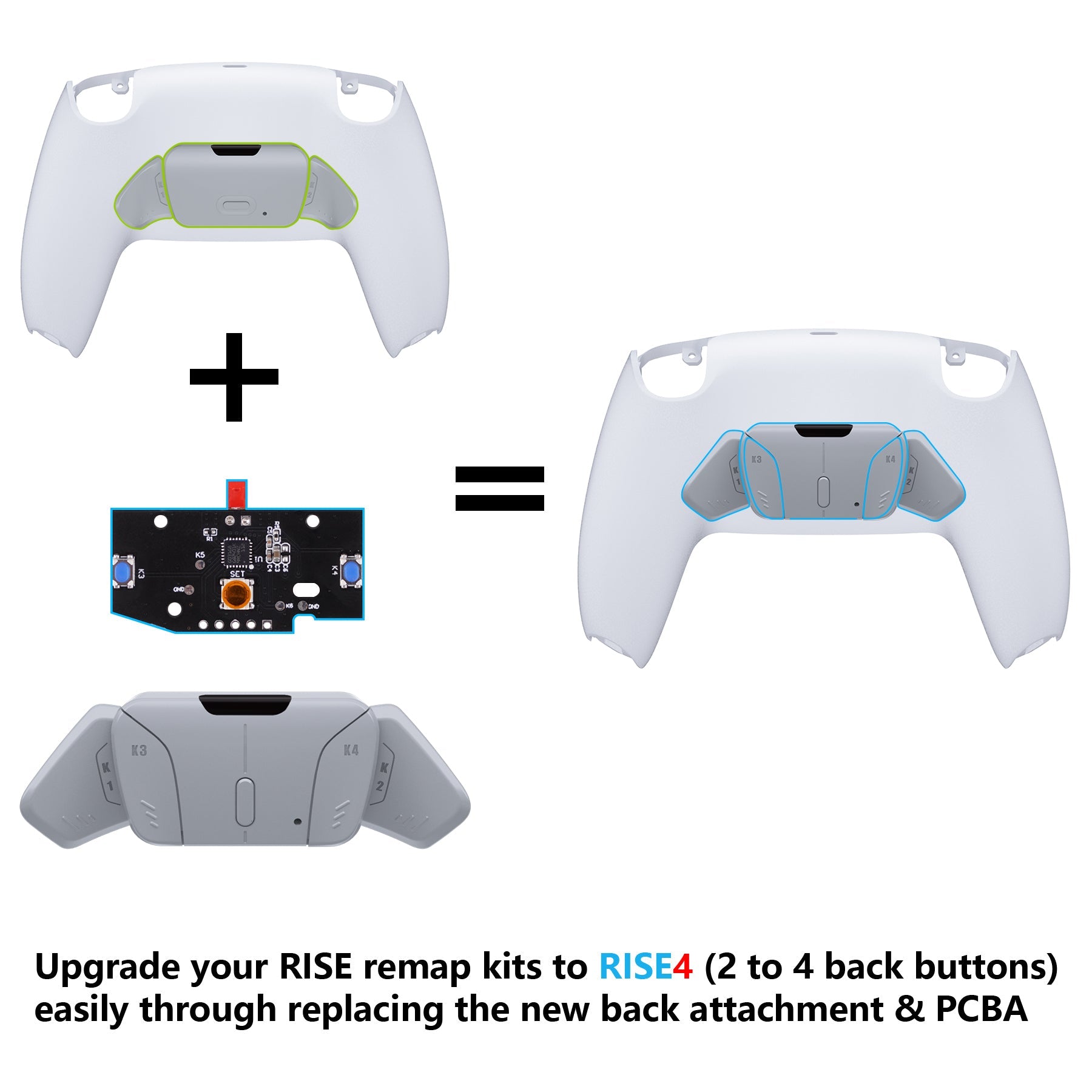eXtremeRate Turn RISE to RISE4 Kit – Redesigned K1 K2 K3 K4 Back Buttons Housing & Remap PCB Board for eXtremeRate RISE & RISE4 Remap kit, Compatible with PS5 Controller - New Hope Gray eXtremeRate