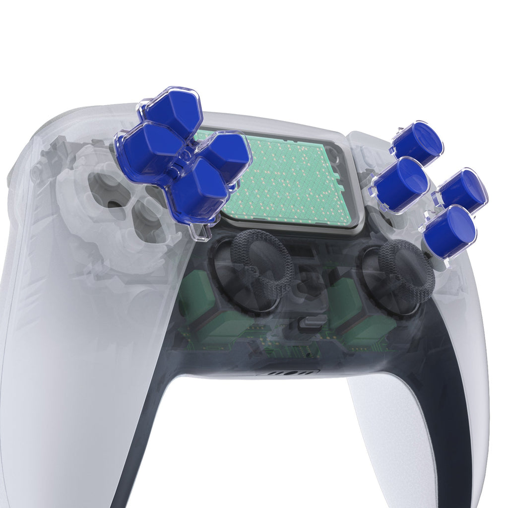 eXtremeRate Replacement No Letter Imprint Two-Tone Dpad Action Buttons for PS5 Controller - Blue & Clear eXtremeRate
