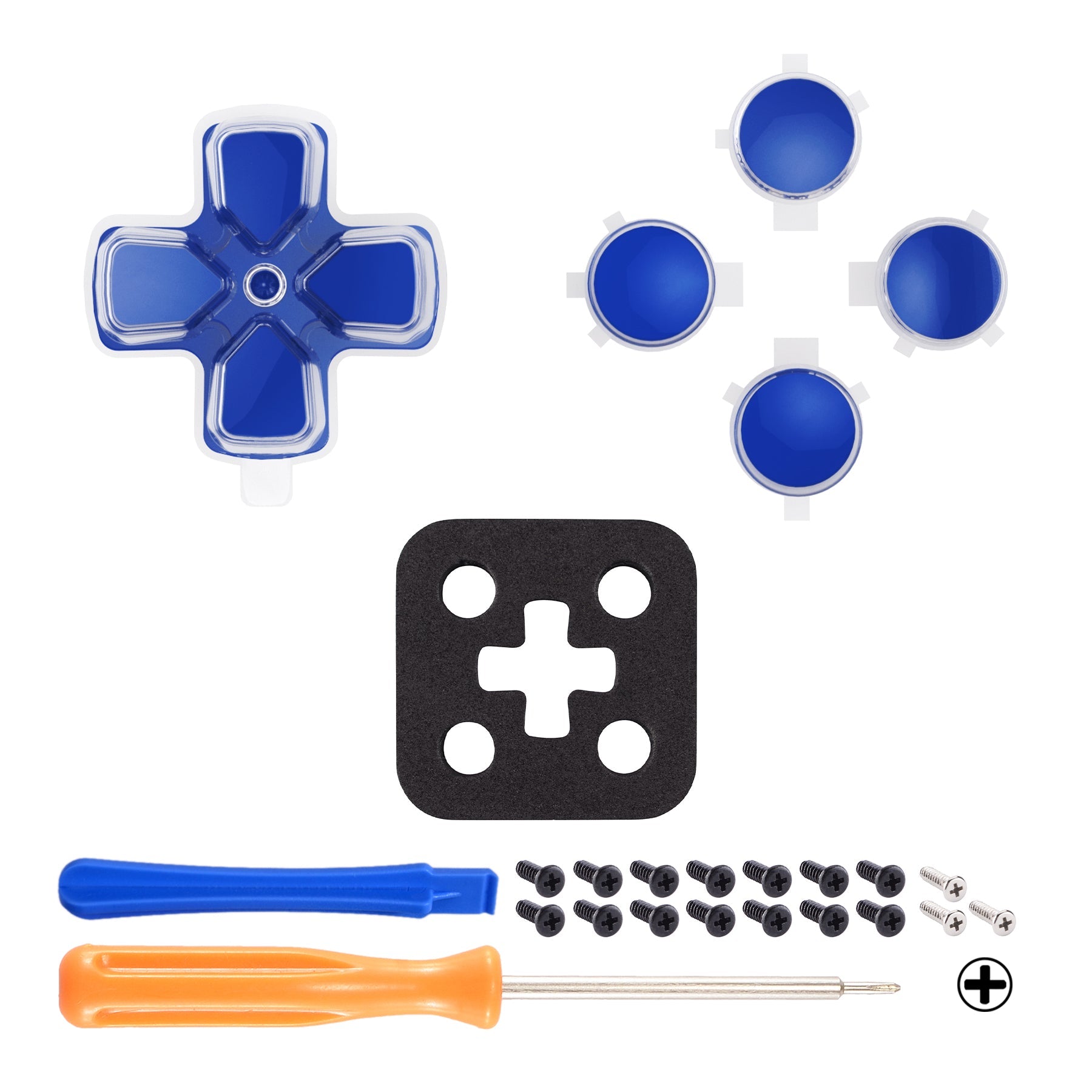 eXtremeRate Replacement No Letter Imprint Two-Tone Dpad Action Buttons for PS5 Controller - Blue & Clear eXtremeRate
