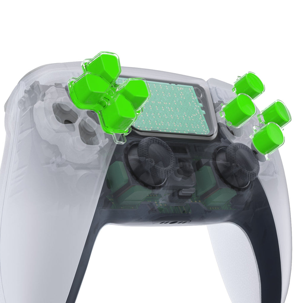 eXtremeRate Replacement No Letter Imprint Two-Tone Dpad Action Buttons for PS5 Controller - Green & Clear eXtremeRate