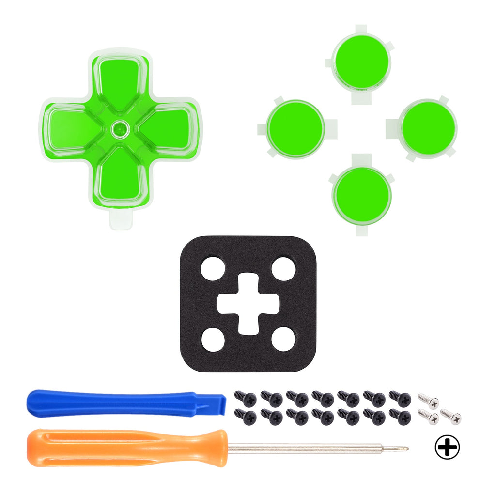 eXtremeRate Replacement No Letter Imprint Two-Tone Dpad Action Buttons for PS5 Controller - Green & Clear eXtremeRate