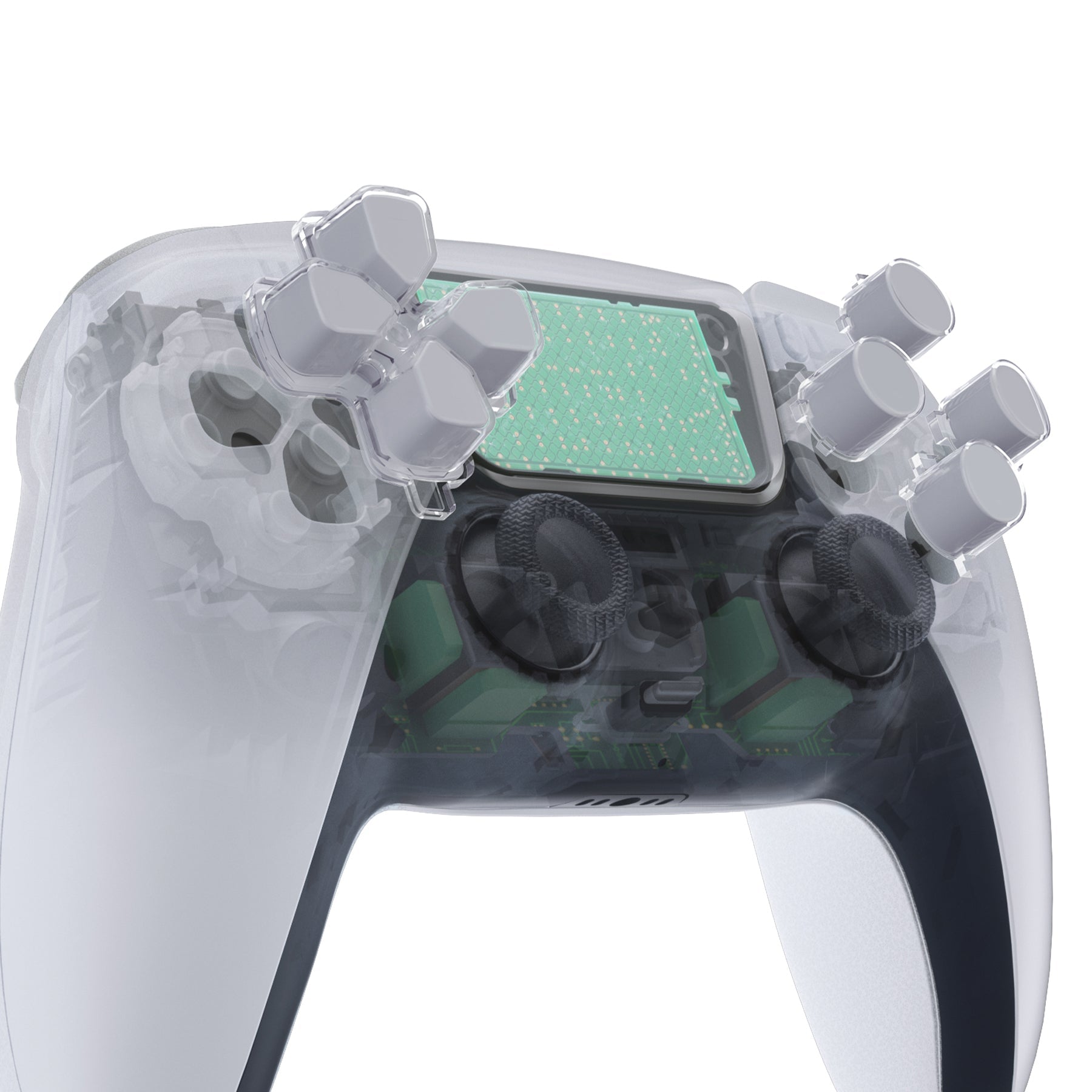 eXtremeRate Replacement No Letter Imprint Two-Tone Dpad Action Buttons for PS5 Controller - New Hope Gray & Clear eXtremeRate