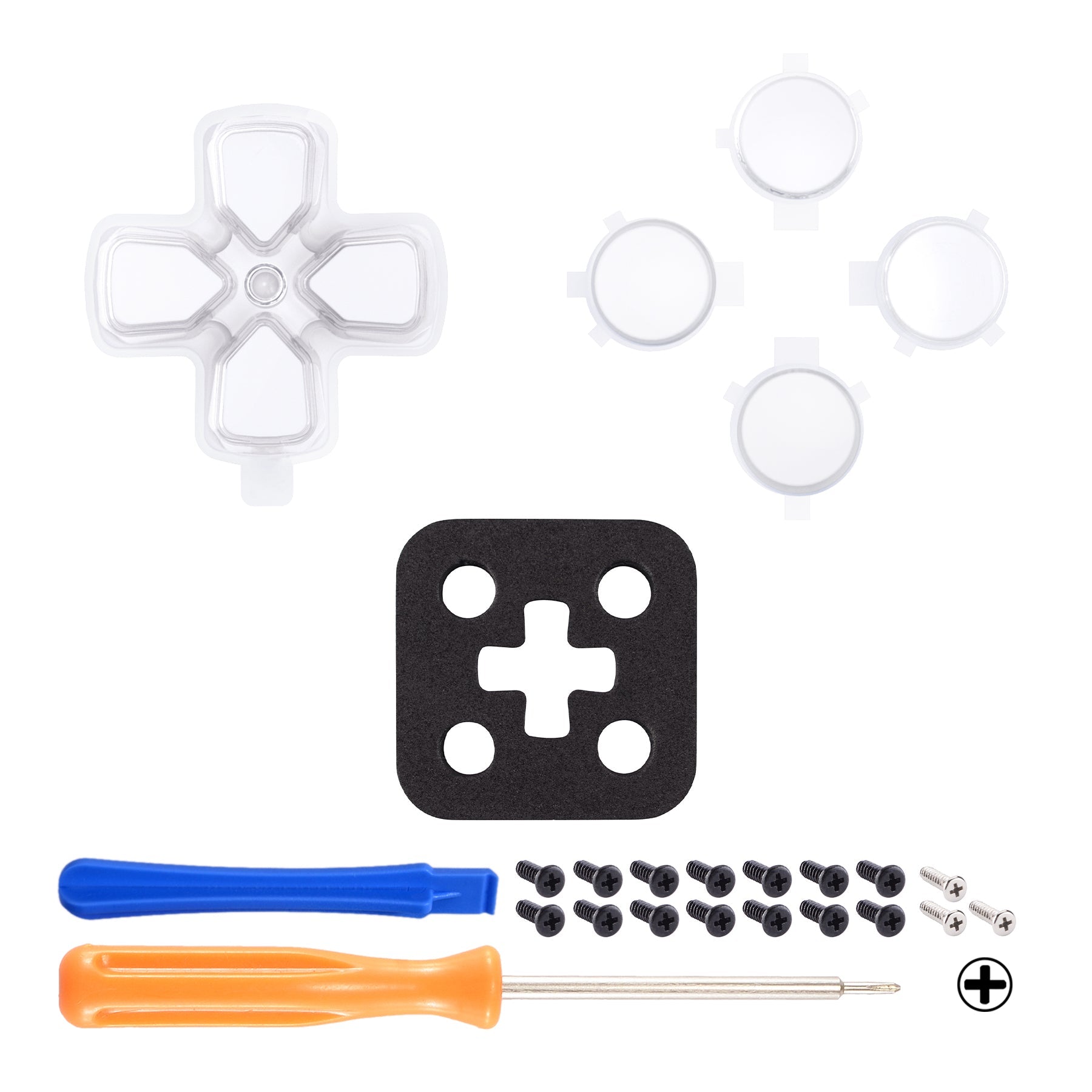 eXtremeRate Replacement No Letter Imprint Two-Tone Dpad Action Buttons for PS5 Controller - Robot White & Clear eXtremeRate