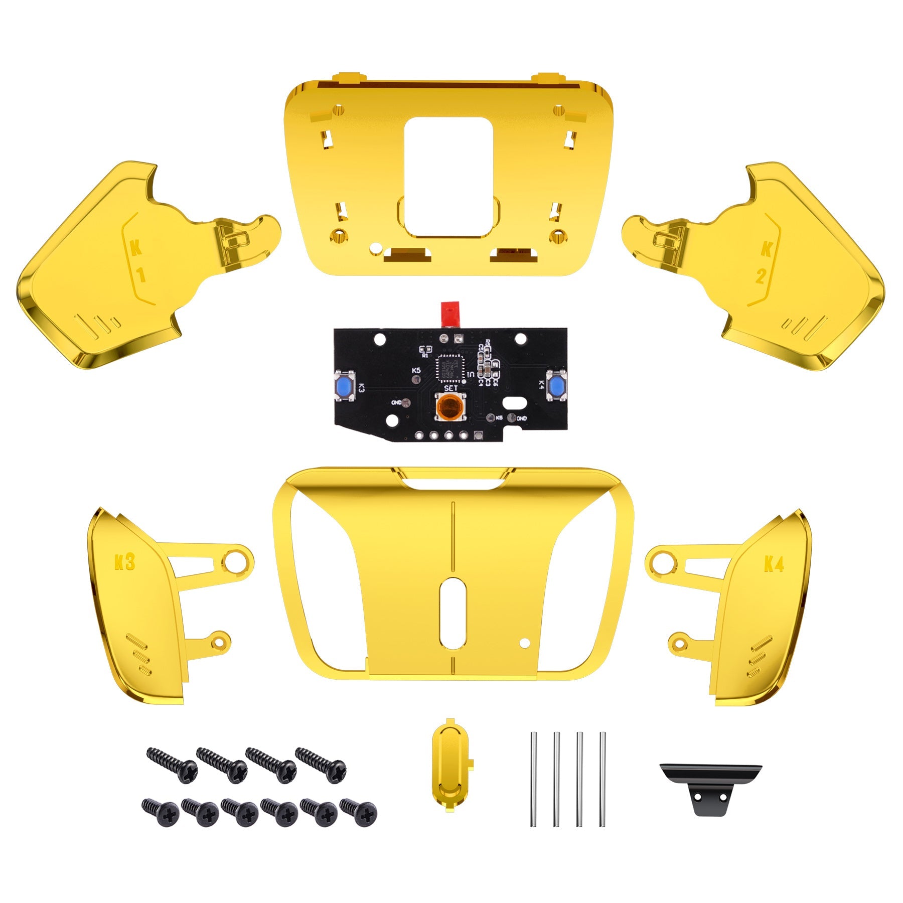 eXtremeRate Turn RISE to RISE4 Kit – Redesigned K1 K2 K3 K4 Back Buttons Housing & Remap PCB Board for eXtremeRate RISE & RISE4 Remap kit, Compatible with PS5 Controller - Chrome Gold eXtremeRate