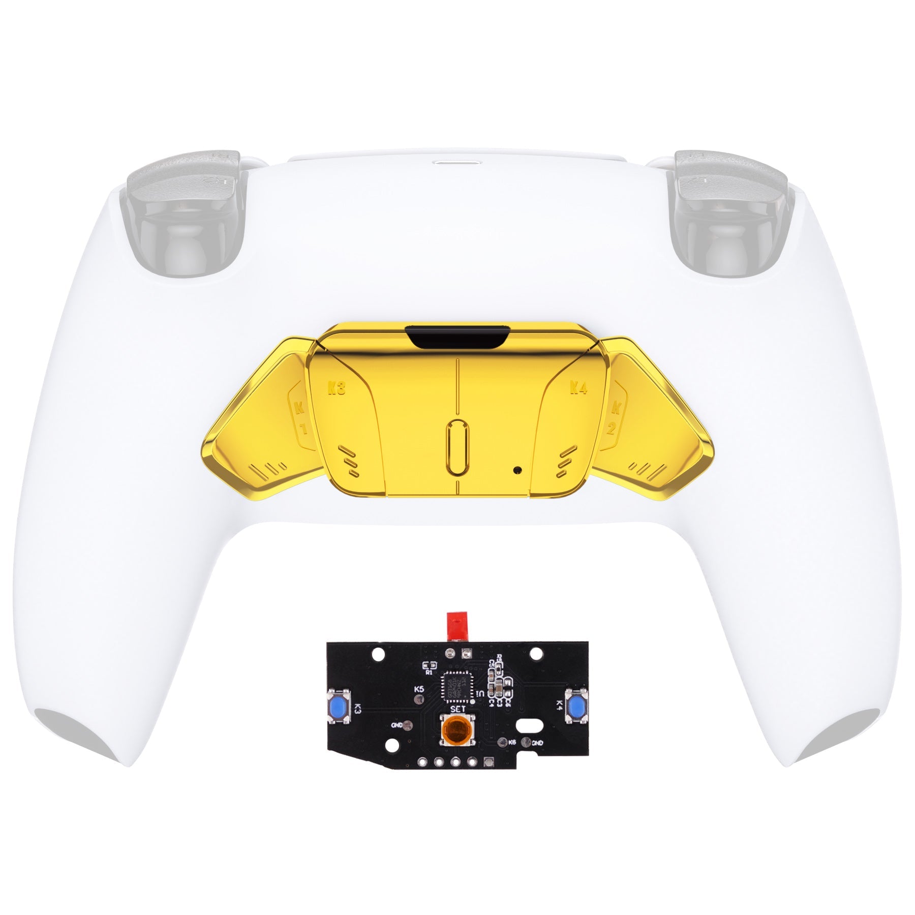 eXtremeRate Turn RISE to RISE4 Kit – Redesigned K1 K2 K3 K4 Back Buttons Housing & Remap PCB Board for eXtremeRate RISE & RISE4 Remap kit, Compatible with PS5 Controller - Chrome Gold eXtremeRate