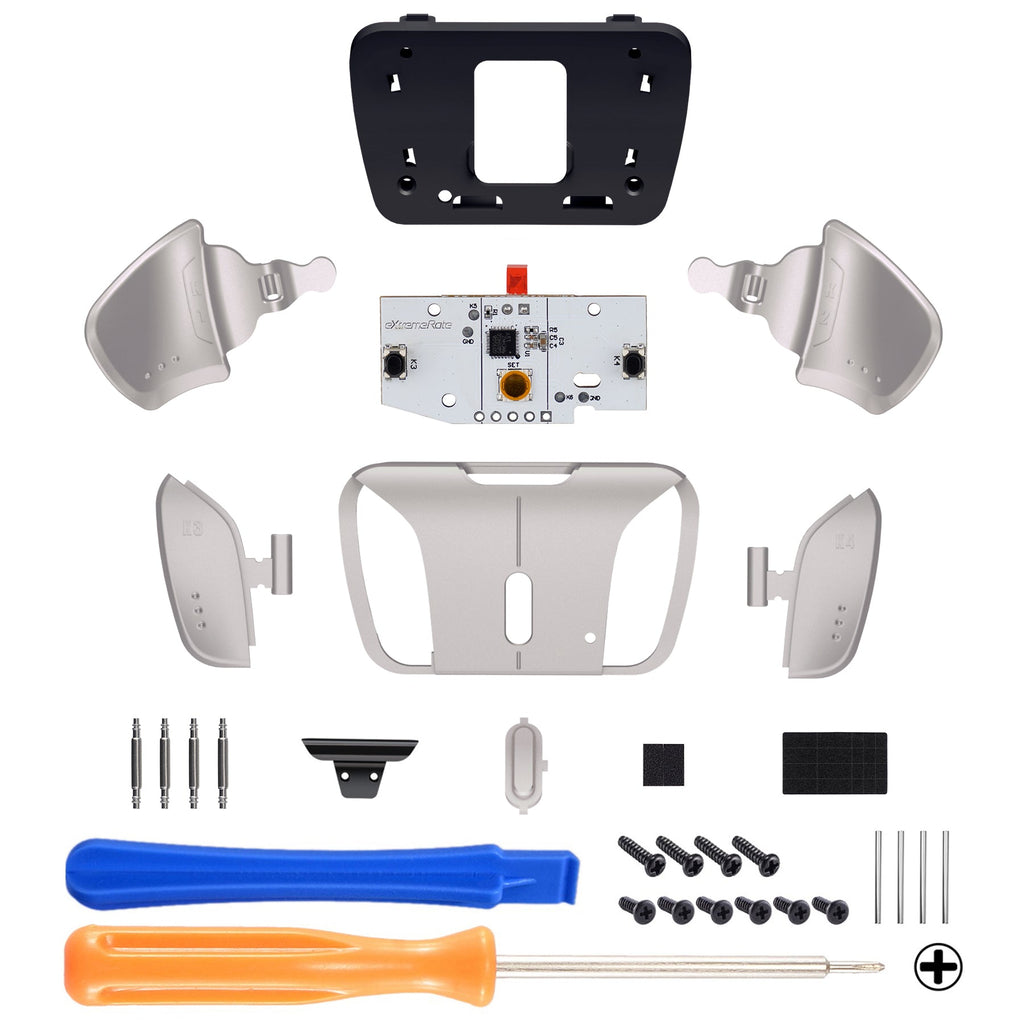 eXtremeRate Turn RISE & RISE4 to RISE4 RMB Kit – Real Metal Buttons (RMB) Version K1 K2 K3 K4 Back Buttons Housing & Remap PCB Board for eXtremeRate RISE & RISE4 Remap kit, Compatible with PS5 Controller - Silver eXtremeRate