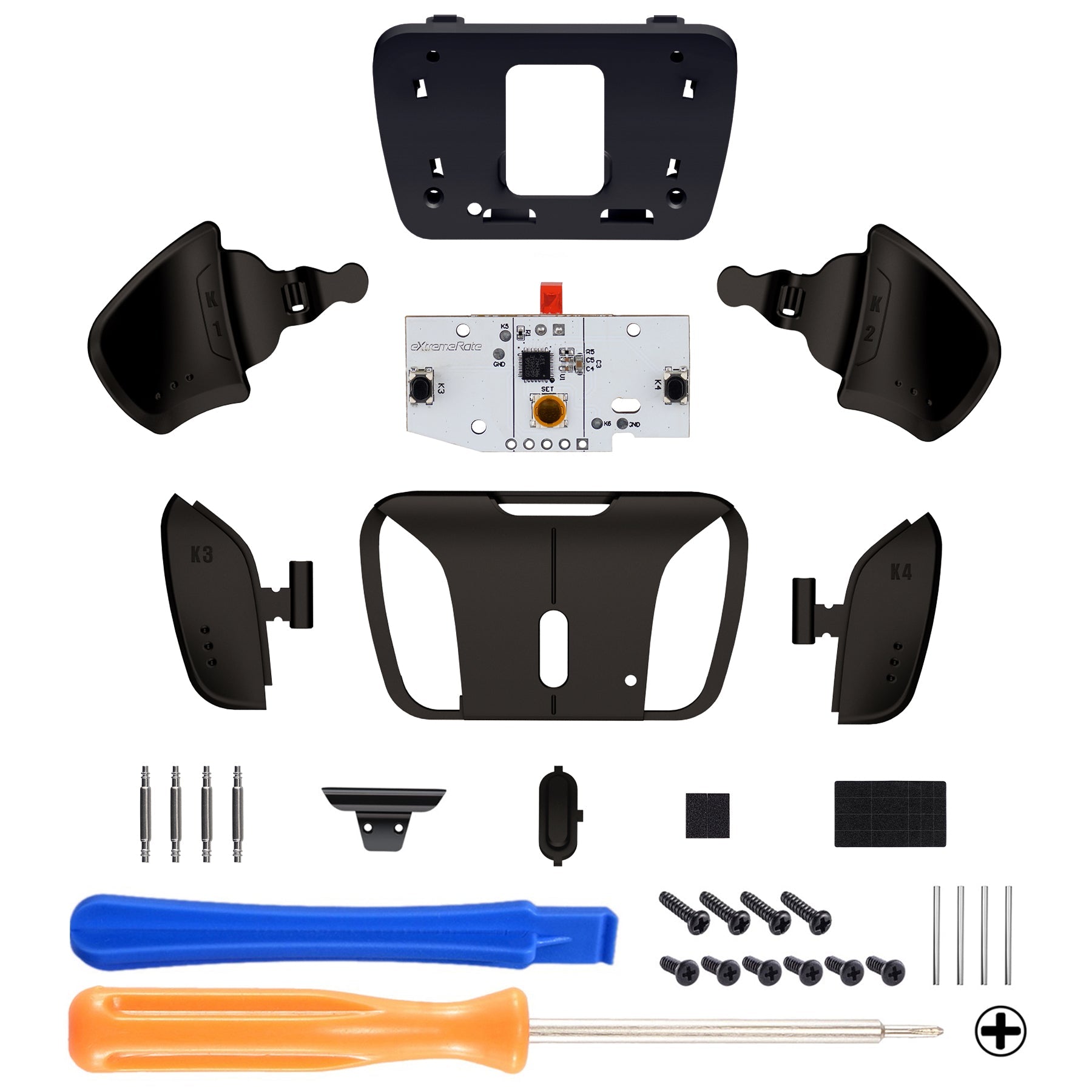 eXtremeRate Turn RISE & RISE4 to RISE4 RMB Kit – Real Metal Buttons (RMB) Version K1 K2 K3 K4 Back Buttons Housing & Remap PCB Board for eXtremeRate RISE & RISE4 Remap kit, Compatible with PS5 Controller - Black eXtremeRate