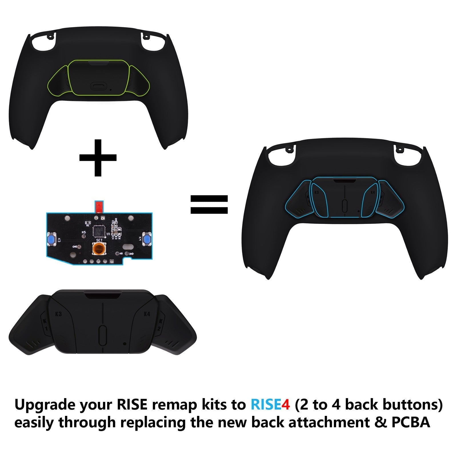 eXtremeRate Turn RISE to RISE4 Kit – Redesigned K1 K2 K3 K4 Back Buttons Housing & Remap PCB Board for eXtremeRate RISE & RISE4 Remap kit, Compatible with PS5 Controller - Black eXtremeRate