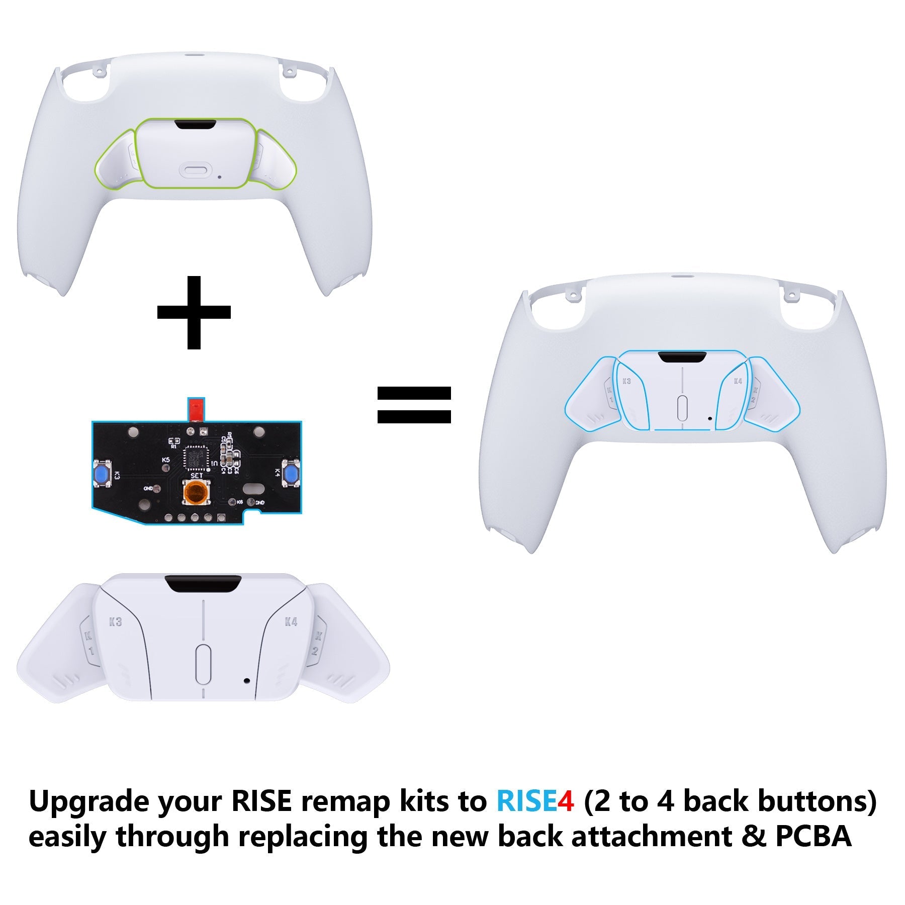 eXtremeRate Turn RISE to RISE4 Kit – Redesigned K1 K2 K3 K4 Back Buttons Housing & Remap PCB Board for eXtremeRate RISE & RISE4 Remap kit, Compatible with PS5 Controller - White eXtremeRate