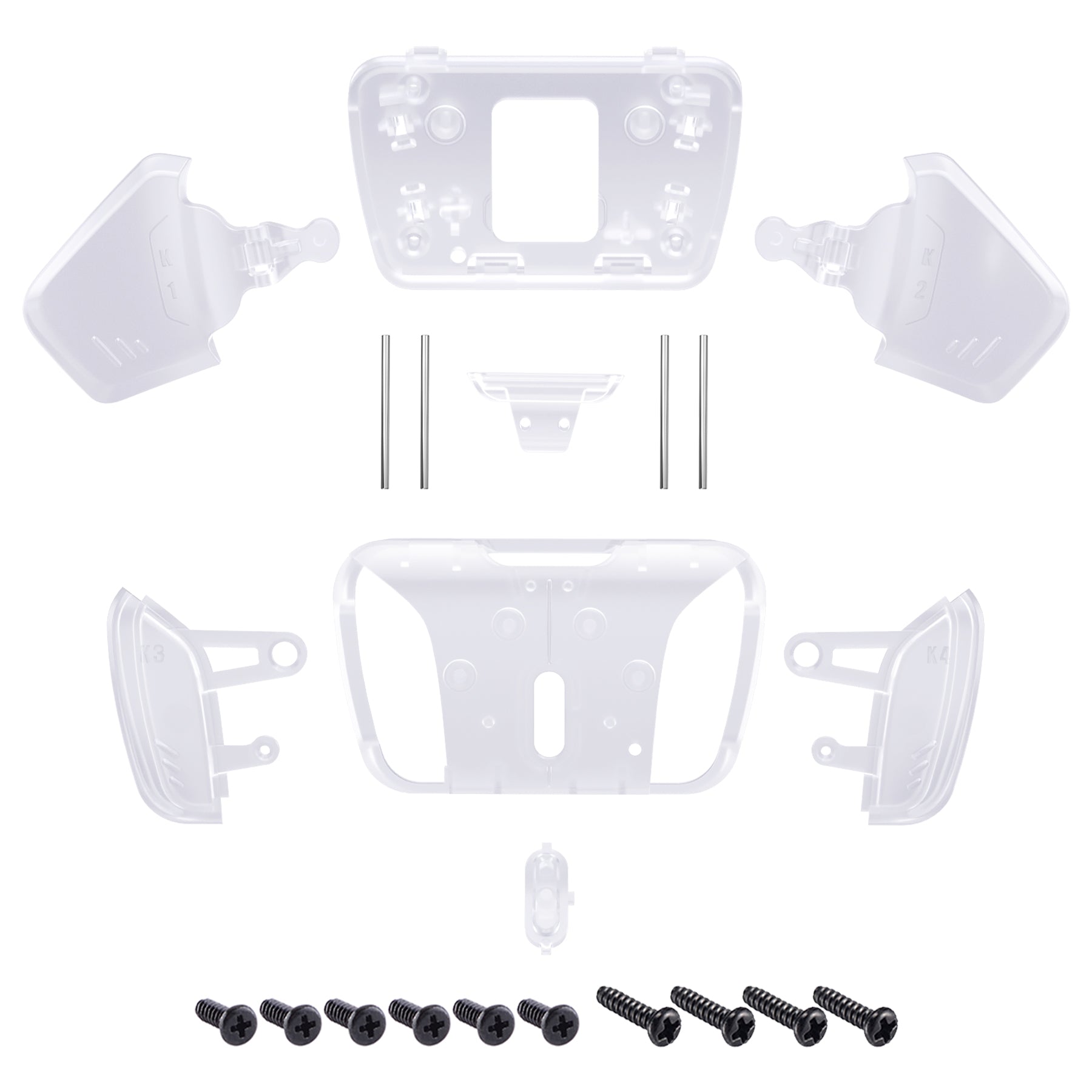eXtremeRate Replacement Redesigned K1 K2 K3 K4 Back Buttons Housing Shell for eXtremeRate RISE4 Remap Kit, Compatible with PS5 Controller - Transparent Clear eXtremeRate
