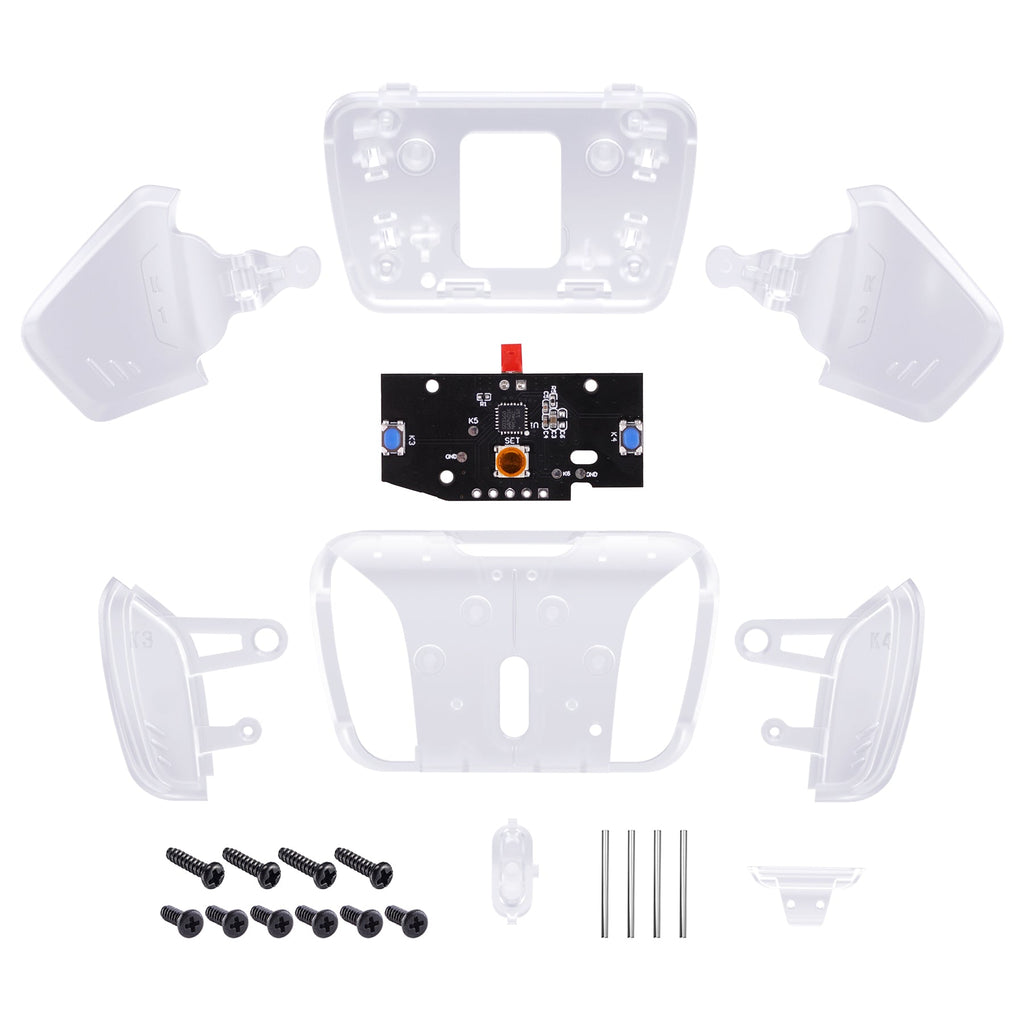 eXtremeRate Turn RISE to RISE4 Kit – Redesigned K1 K2 K3 K4 Back Buttons Housing & Remap PCB Board for eXtremeRate RISE & RISE4 Remap kit, Compatible with PS5 Controller - Transparent Clear eXtremeRate