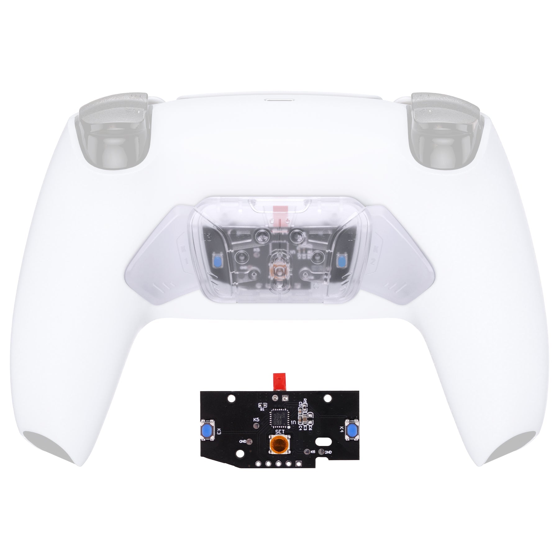 eXtremeRate Turn RISE to RISE4 Kit – Redesigned K1 K2 K3 K4 Back Buttons Housing & Remap PCB Board for eXtremeRate RISE & RISE4 Remap kit, Compatible with PS5 Controller - Transparent Clear eXtremeRate