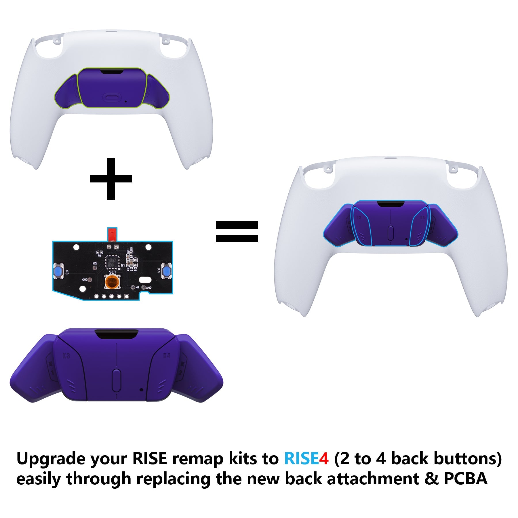 eXtremeRate Turn RISE to RISE4 Kit – Redesigned K1 K2 K3 K4 Back Buttons Housing & Remap PCB Board for eXtremeRate RISE & RISE4 Remap kit, Compatible with PS5 Controller - Galactic Purple eXtremeRate