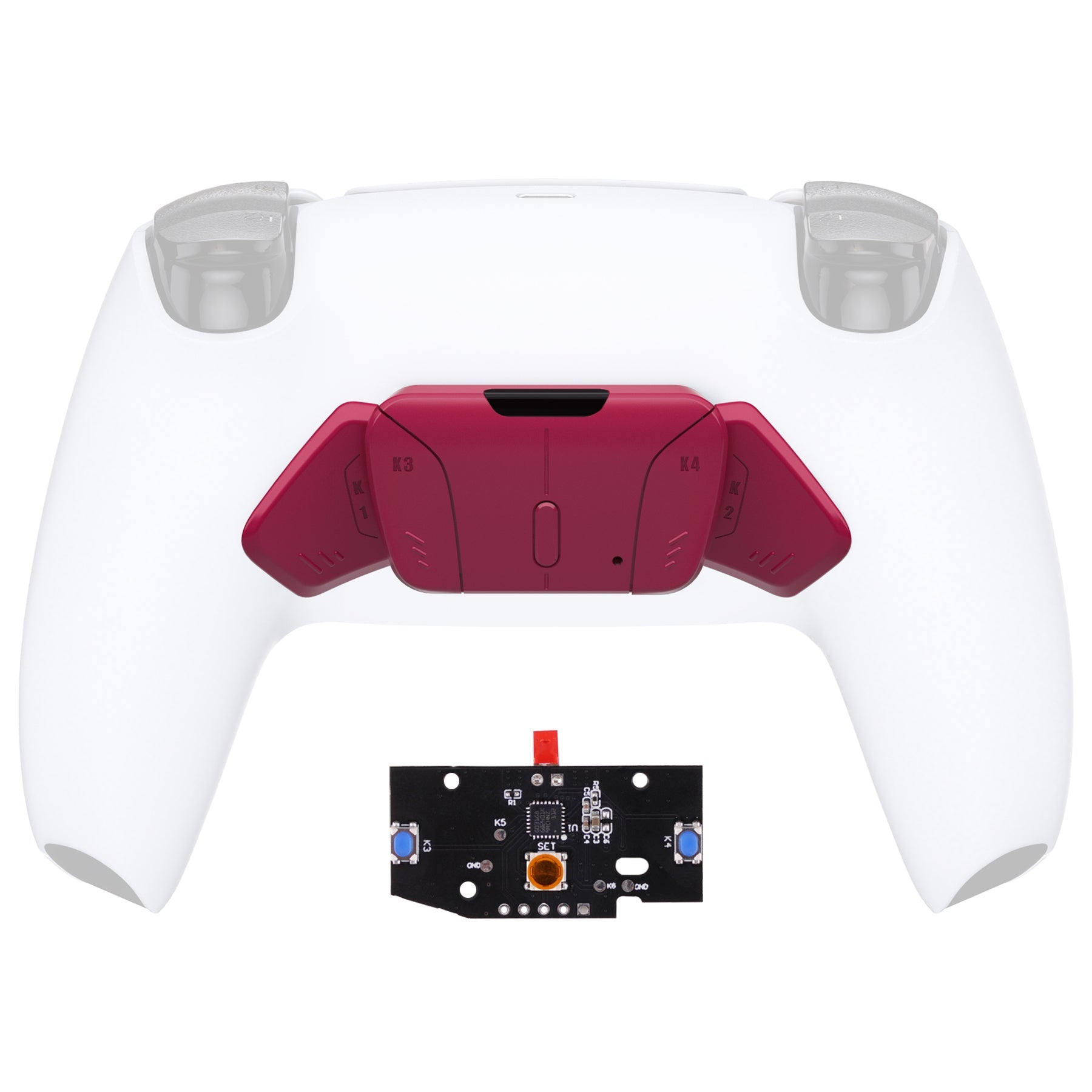 eXtremeRate Turn RISE to RISE4 Kit – Redesigned K1 K2 K3 K4 Back Buttons Housing & Remap PCB Board for eXtremeRate RISE & RISE4 Remap kit, Compatible with PS5 Controller - Cosmic Red eXtremeRate
