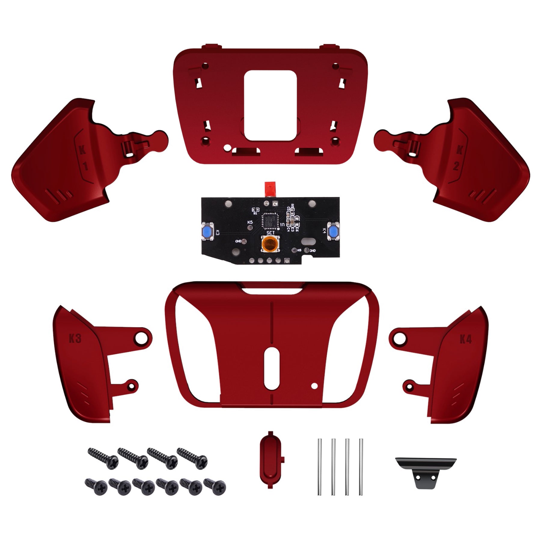 eXtremeRate Turn RISE to RISE4 Kit – Redesigned K1 K2 K3 K4 Back Buttons Housing & Remap PCB Board for eXtremeRate RISE & RISE4 Remap kit, Compatible with PS5 Controller - Scarlet Red eXtremeRate