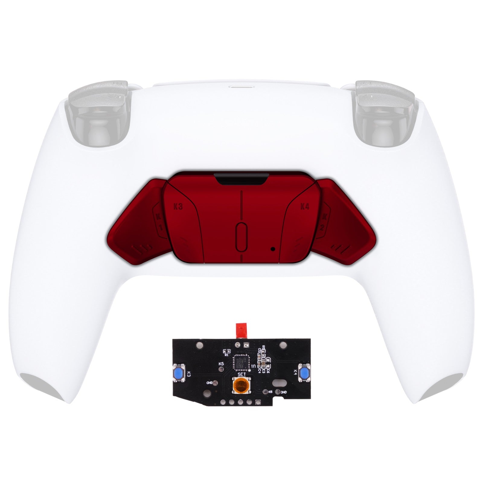 eXtremeRate Turn RISE to RISE4 Kit – Redesigned K1 K2 K3 K4 Back Buttons Housing & Remap PCB Board for eXtremeRate RISE & RISE4 Remap kit, Compatible with PS5 Controller - Scarlet Red eXtremeRate