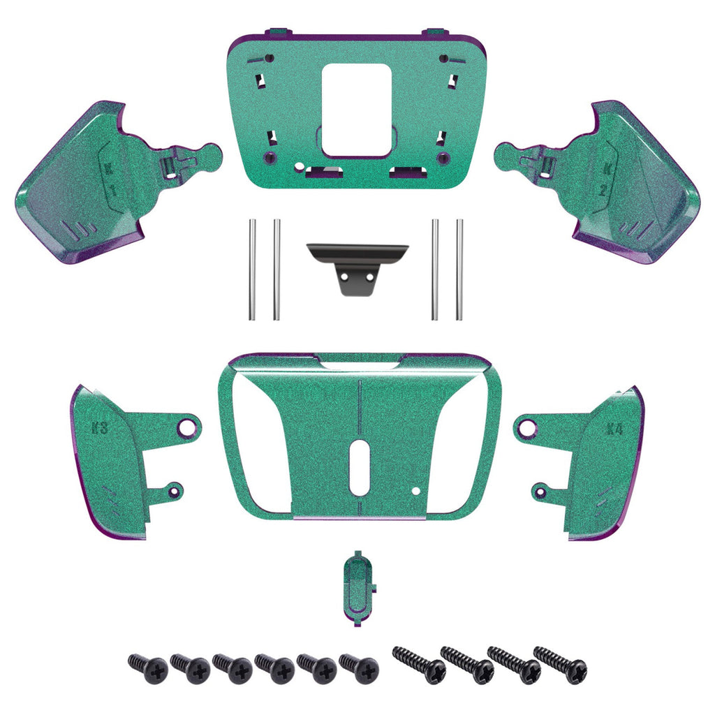 eXtremeRate Replacement Redesigned K1 K2 K3 K4 Back Buttons Housing Shell for eXtremeRate RISE4 Remap Kit, Compatible with PS5 Controller - Chameleon Green Purple eXtremeRate