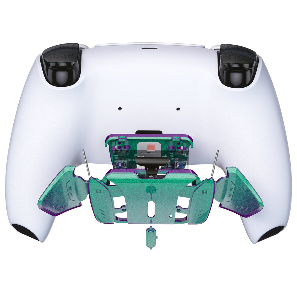 eXtremeRate Replacement Redesigned K1 K2 K3 K4 Back Buttons Housing Shell for eXtremeRate RISE4 Remap Kit, Compatible with PS5 Controller - Chameleon Green Purple eXtremeRate