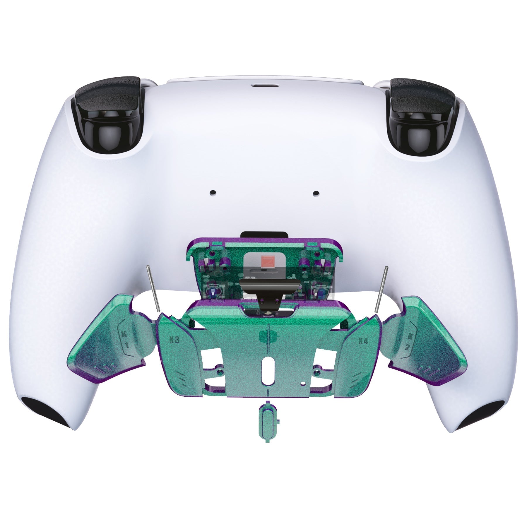 eXtremeRate Replacement Redesigned K1 K2 K3 K4 Back Buttons Housing Shell for eXtremeRate RISE4 Remap Kit, Compatible with PS5 Controller - Chameleon Green Purple eXtremeRate