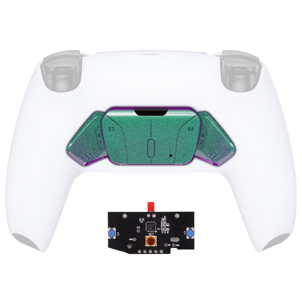 eXtremeRate Turn RISE to RISE4 Kit – Redesigned K1 K2 K3 K4 Back Buttons Housing & Remap PCB Board for eXtremeRate RISE & RISE4 Remap kit, Compatible with PS5 Controller - Chameleon Green Purple eXtremeRate