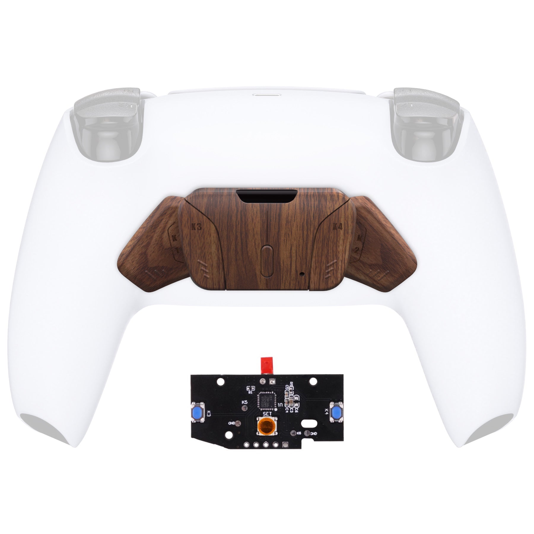 eXtremeRate Turn RISE to RISE4 Kit – Redesigned K1 K2 K3 K4 Back Buttons Housing & Remap PCB Board for eXtremeRate RISE & RISE4 Remap kit, Compatible with PS5 Controller - Wood Grain eXtremeRate