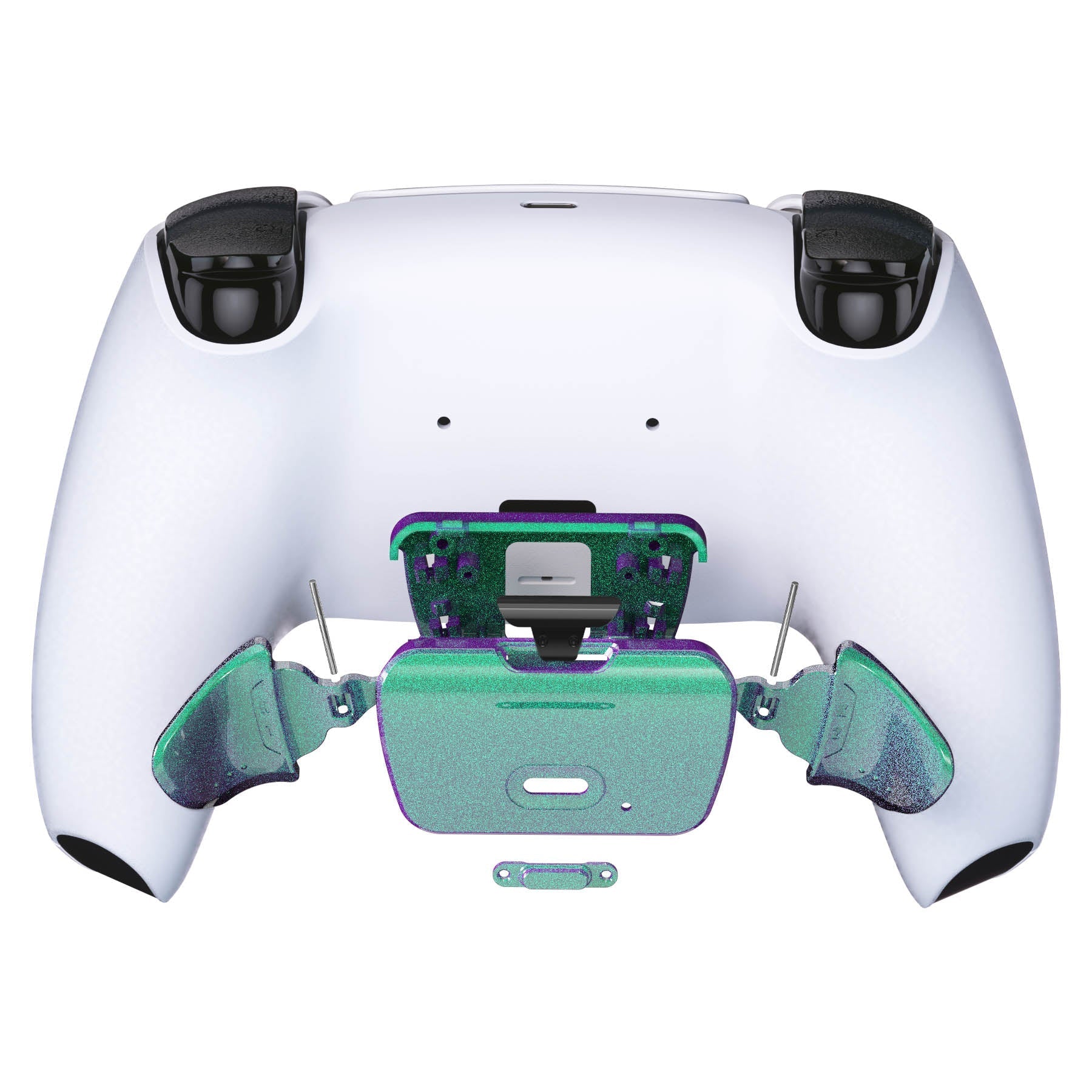 eXtremeRate Replacement Redesigned K1 K2 Back Buttons for eXtremerate RISE Remap Kit, Compatible with PS5 Controller - Chameleon Green Purple eXtremeRate