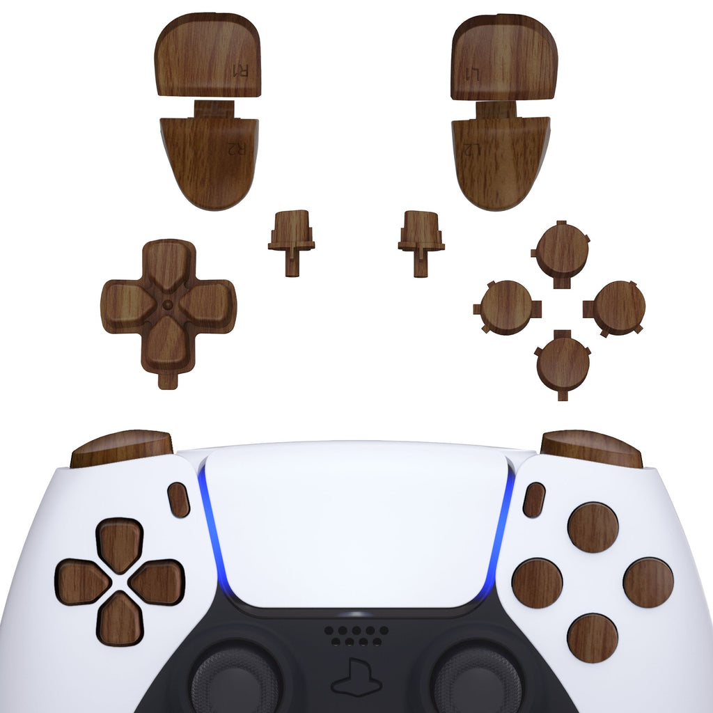 eXtremeRate Replacement Full Set Buttons Compatible with PS5 Controller BDM-030/040/050/060 - Wood Grain eXtremeRate