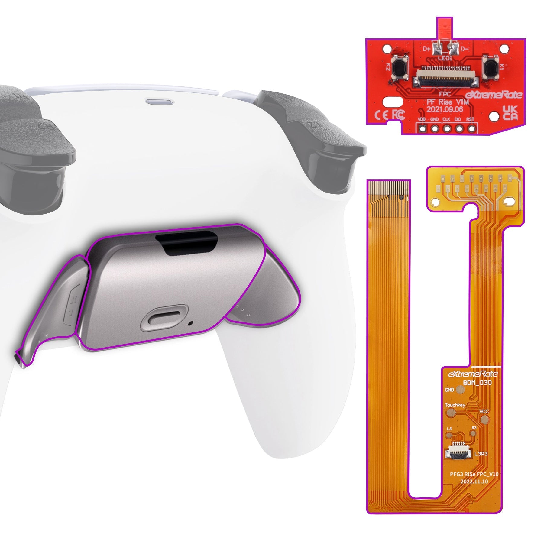 eXtremeRate Silver Real Metal Buttons (RMB) Version RISE Remap Kit for PS5 Controller BDM-030/040/050 - White eXtremeRate