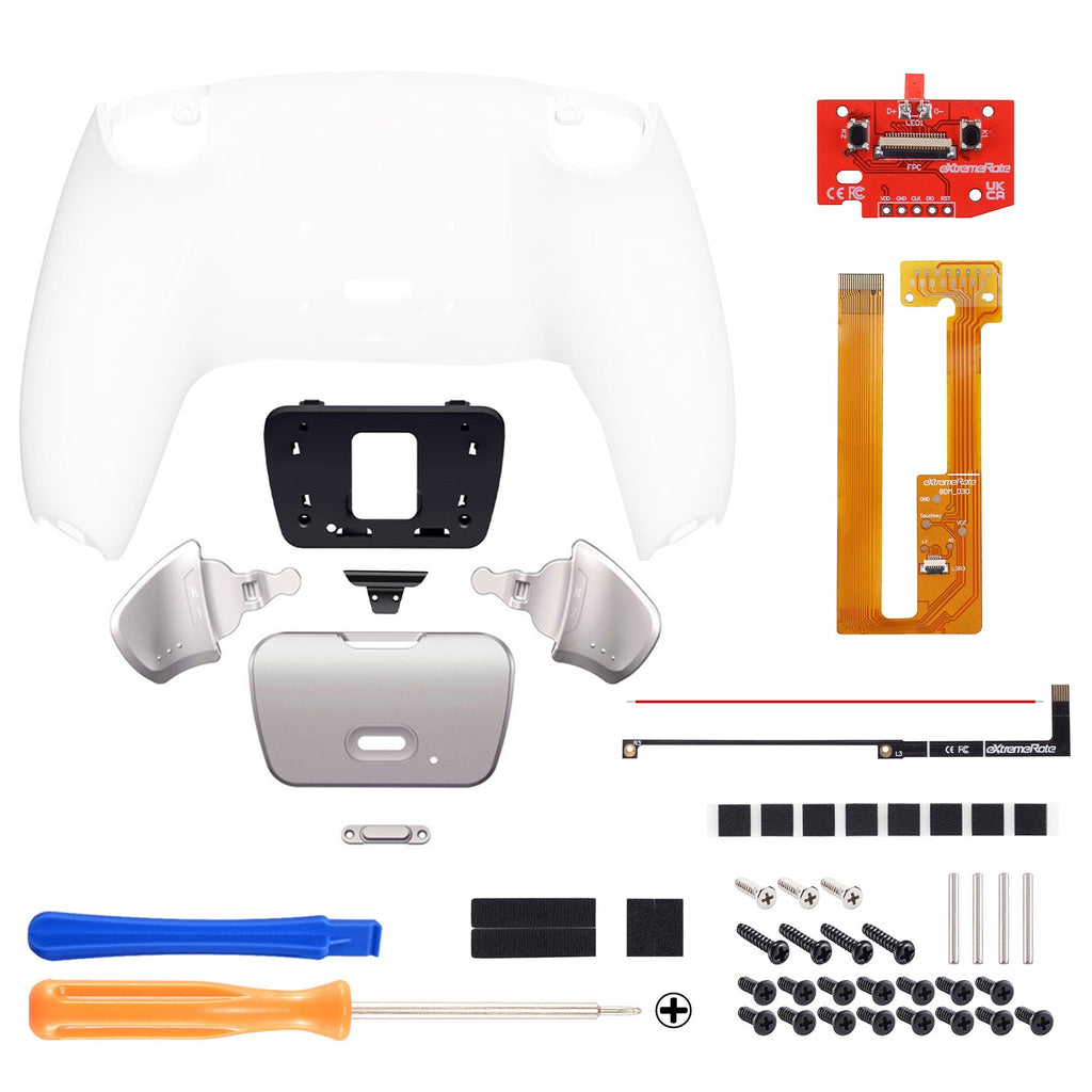 eXtremeRate Silver Real Metal Buttons (RMB) Version RISE Remap Kit for PS5 Controller BDM-030/040/050 - White eXtremeRate