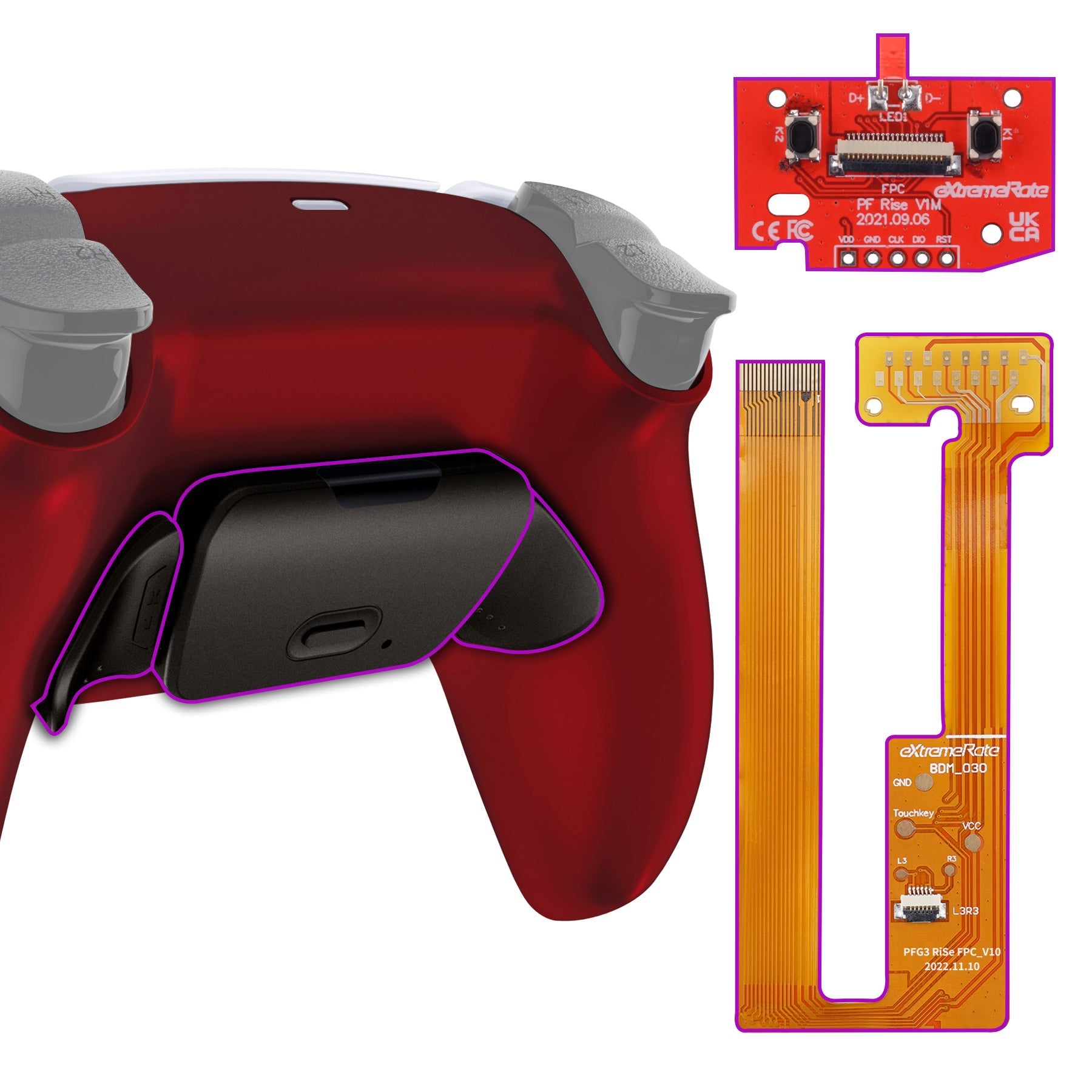 eXtremeRate Black Real Metal Buttons (RMB) Version RISE Remap Kit for PS5 Controller BDM-030/040/050 - Scarlet Red eXtremeRate