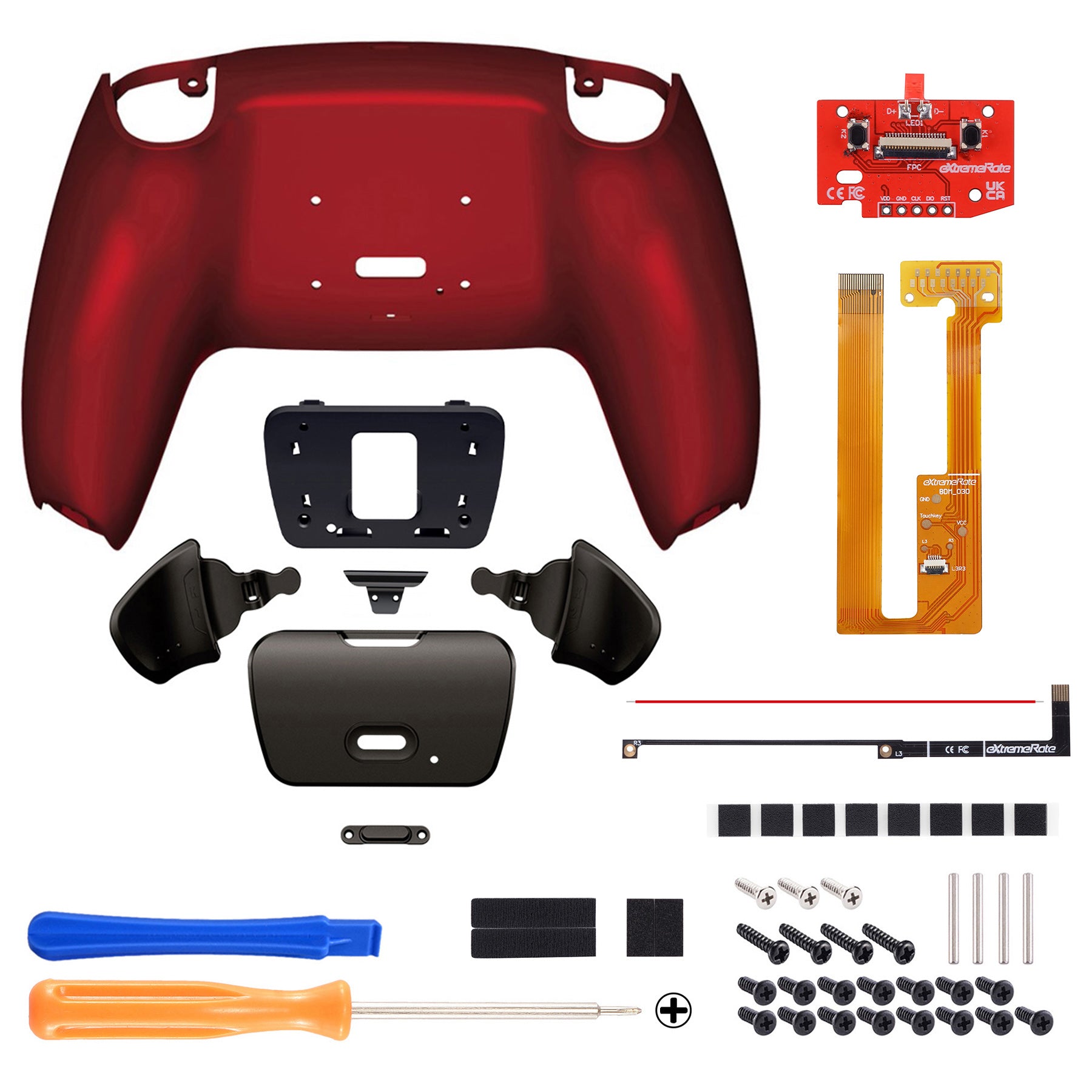eXtremeRate Black Real Metal Buttons (RMB) Version RISE Remap Kit for PS5 Controller BDM-030/040/050 - Scarlet Red eXtremeRate