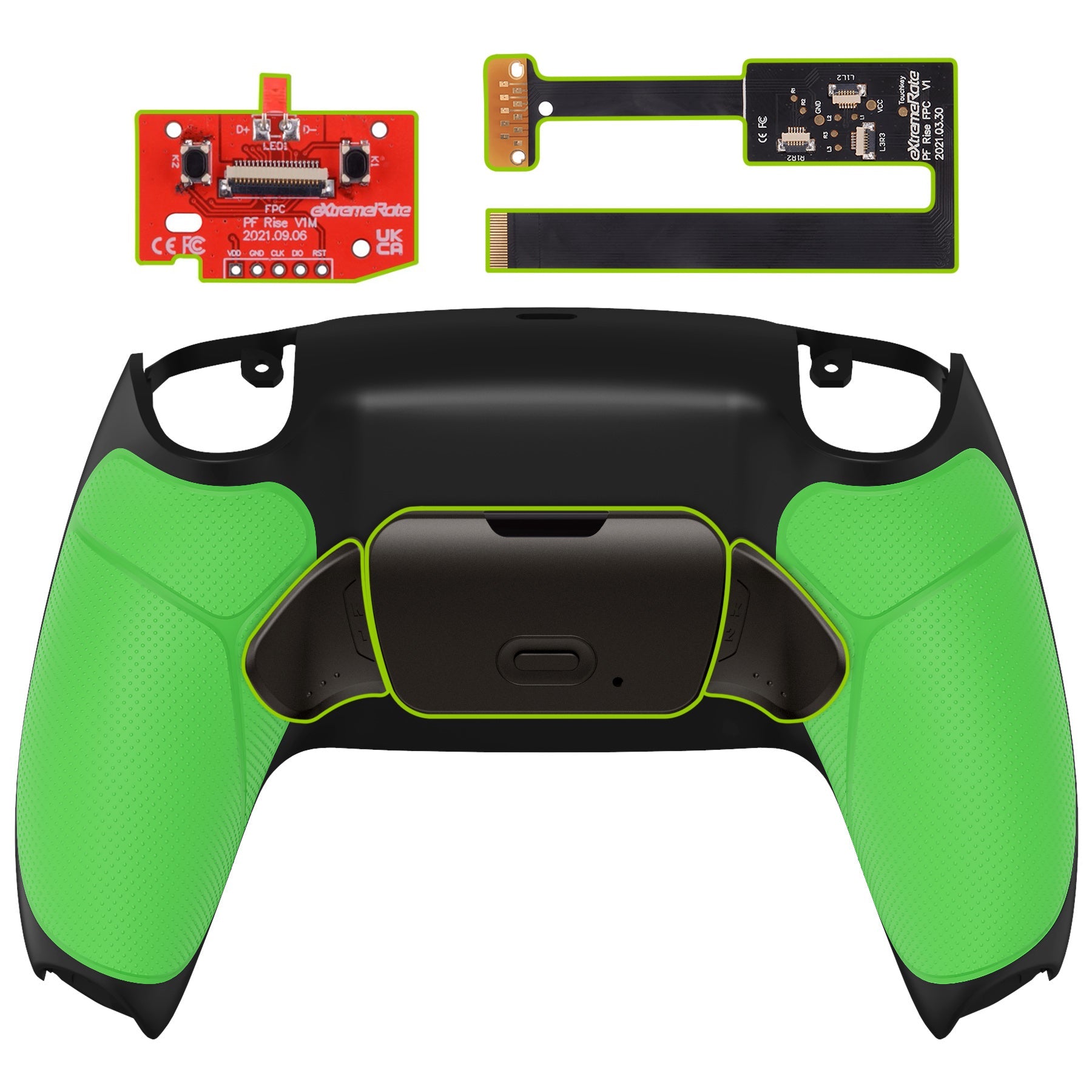 eXtremeRate Black Real Metal Buttons (RMB) Version RISE 2.0 Remap Kit for PS5 Controller BDM-010/020 - Rubberized Green eXtremeRate