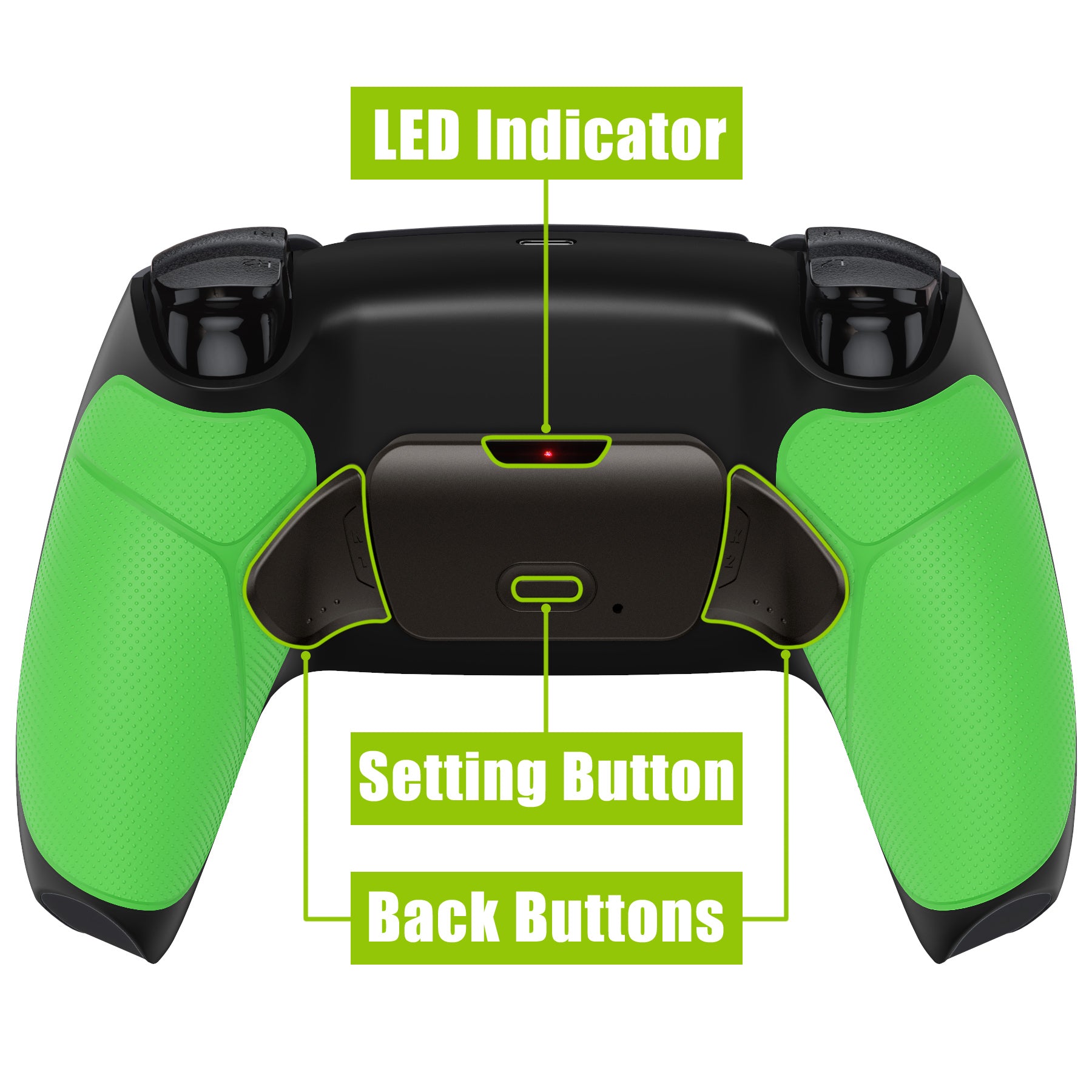 eXtremeRate Black Real Metal Buttons (RMB) Version RISE 2.0 Remap Kit for PS5 Controller BDM-010/020 - Rubberized Green eXtremeRate