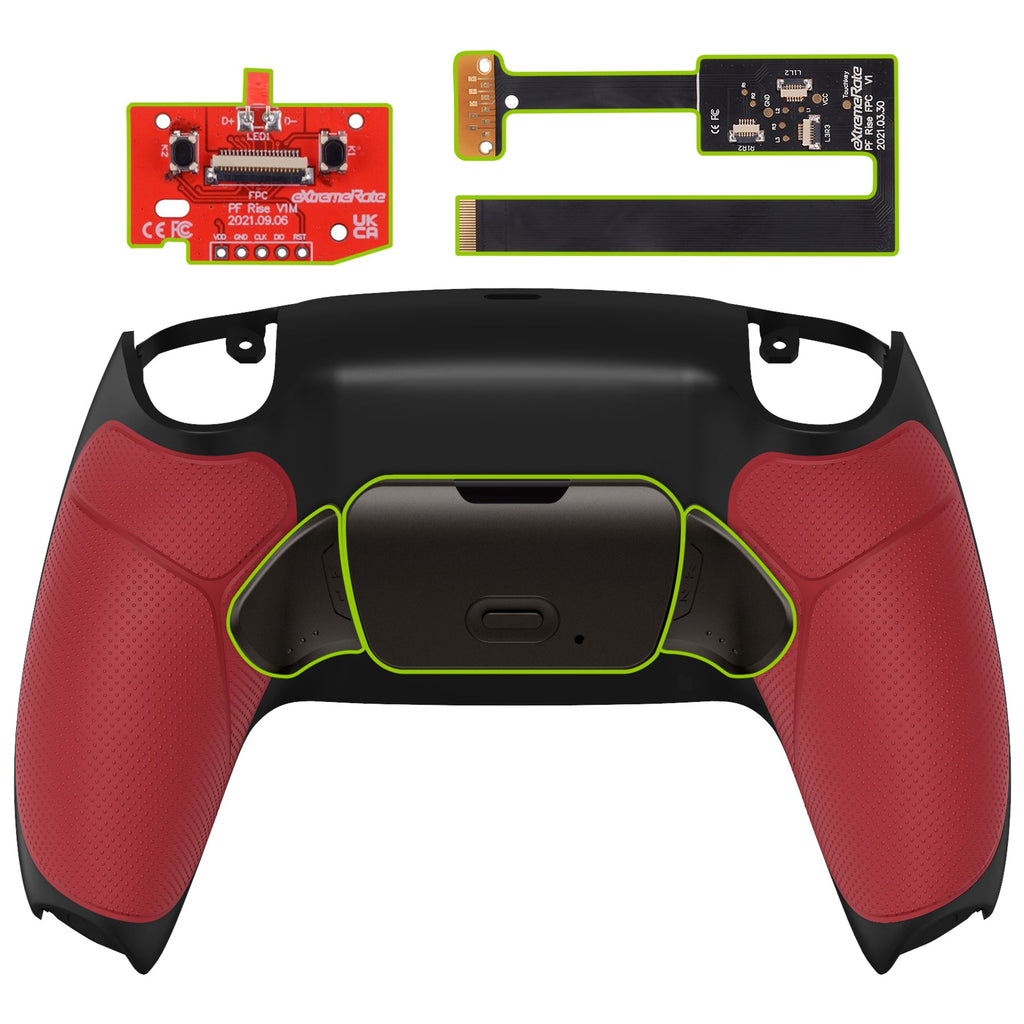 eXtremeRate Black Real Metal Buttons (RMB) Version RISE 2.0 Remap Kit for PS5 Controller BDM-010/020 - Rubberized Red eXtremeRate