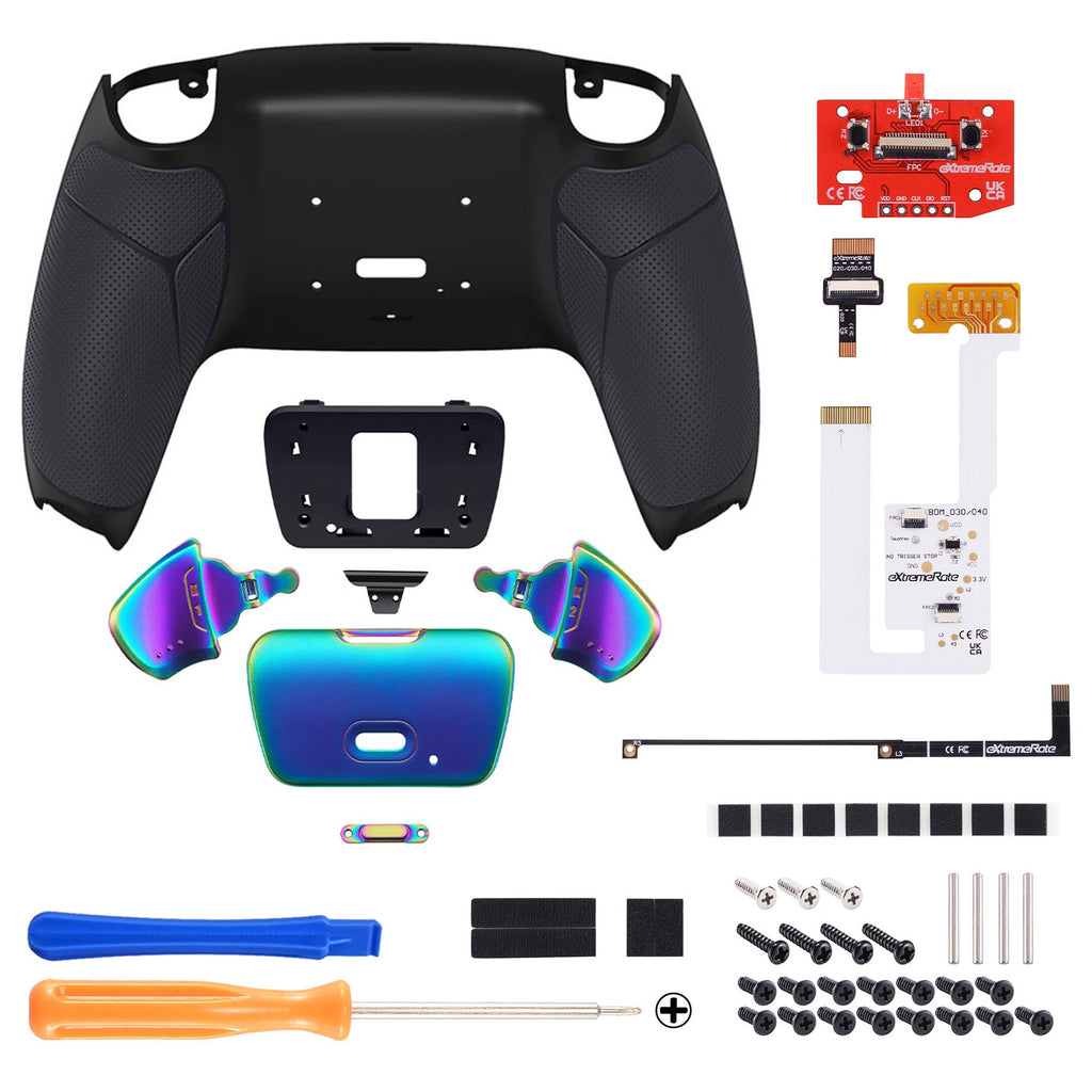 eXtremeRate Rainbow Aura Blue & Purple Real Metal Buttons (RMB) Version RISE V3 Remap Kit for PS5 Controller BDM-030/040/050 - Rubberized Black eXtremeRate